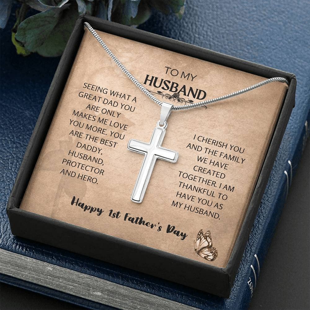 Handmade Cross Necklace for Husband - Unique 1st Father's Day Gift, Thoughtful Present from Wife - Perfect for Anniversary, Birthday & Special Occasions