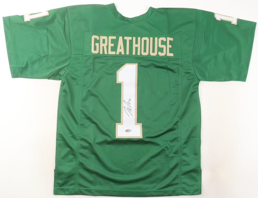 Jaden Greathouse Signed Notre Dame Fighting Irish Custom Green Football Jersey with PIA COA - Perfect for Collectors, Fans, and Sports Memorabilia Displays