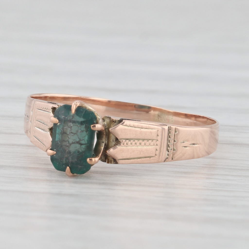 Antique Green Garnet Doublet Ring - 10k Rose Gold Size 7 - Vintage Jewelry for Women, Perfect for Weddings, Anniversaries & Special Occasions