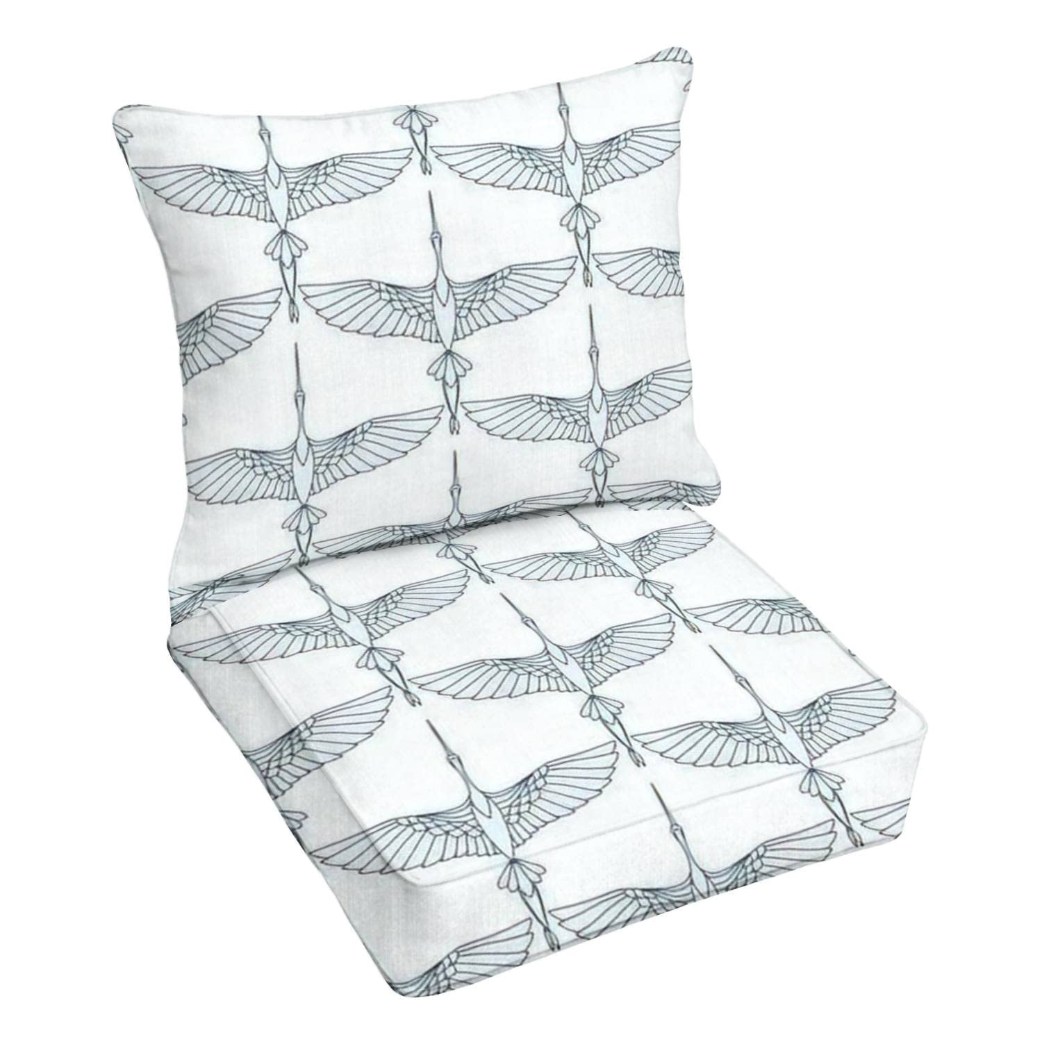 Premium Outdoor Deep Seating Cushion Set - Japanese Crane & Flying Birds Design - Waterproof Patio Furniture Replacement Cushions for Lounge Chairs - Perfect for Garden, Poolside & Outdoor Conversation Areas