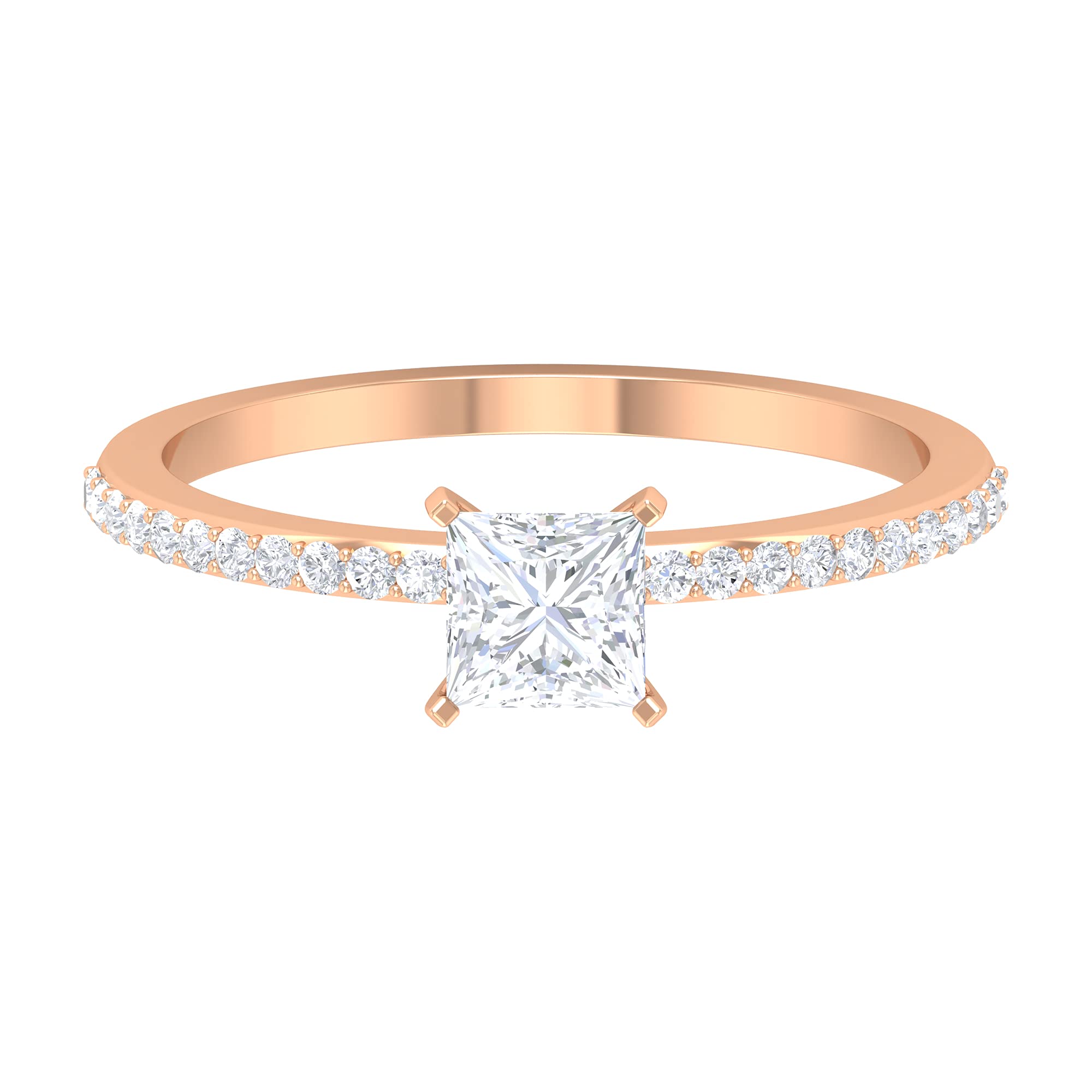 3/4 CT Princess Cut Cubic Zirconia Solitaire Ring with Side Stones in 14K Solid Gold - Certified Zircon Engagement Ring for Women, Perfect for Weddings, Anniversaries & Special Occasions