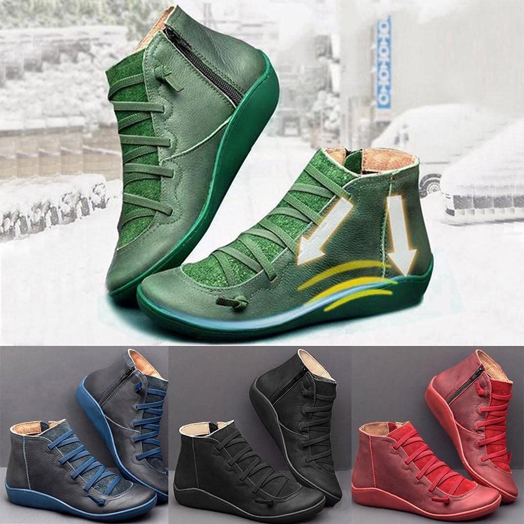Women's Vintage Ankle Booties - Flat Heel Lace Up & Side Zip Fashion Boots with Arch Support | Casual Outfits, Fall & Winter Wear