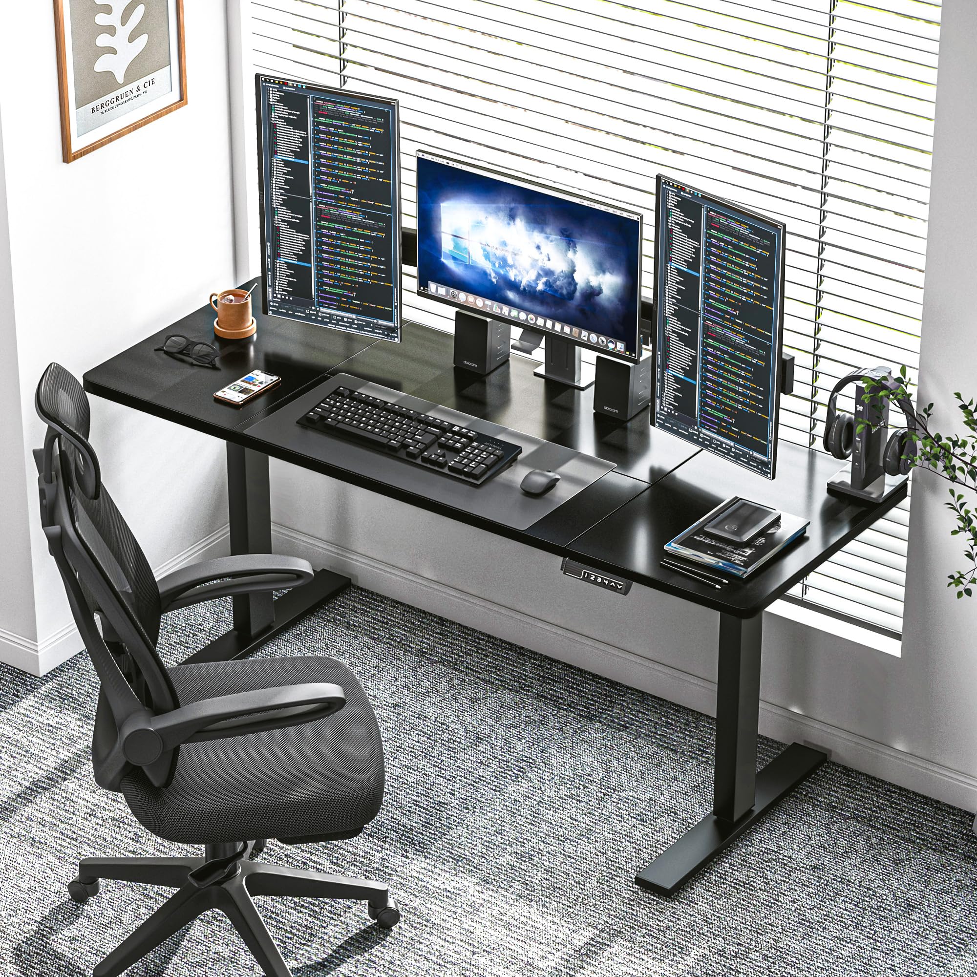Soges 63 Inch Electric Standing Desk - Height Adjustable Ergonomic Computer Desk for Home Office, Sit Stand Workstation (Black) | Perfect for Remote Work, Gaming & Study Spaces