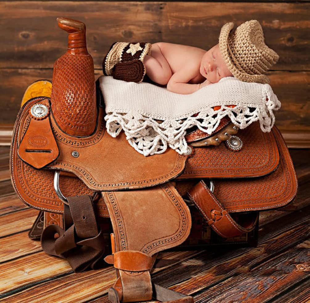 Baby Cowboy Photo Shoot Outfit Set - Newborn Boys & Girls Crochet Costume with Hat & Shoes for Western Photography Props | Perfect for 1st Birthday, Halloween, and Themed Parties