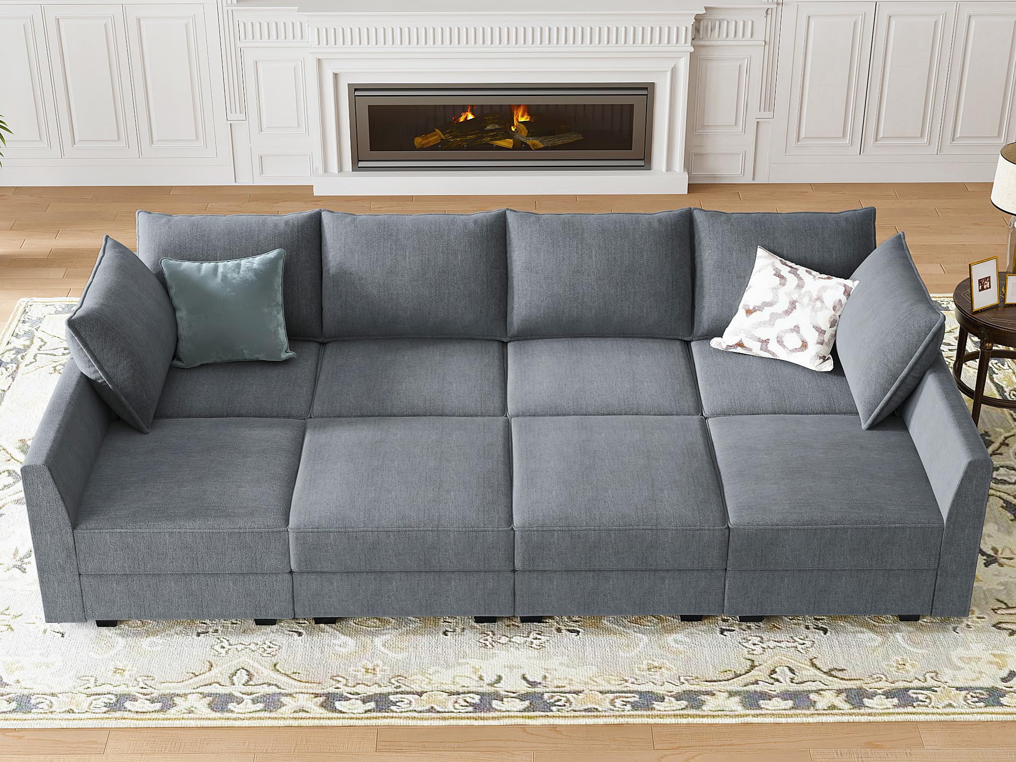 HONBAY Reversible Modular Sleeper Sectional Sofa with Storage | Convertible Couch Bed for Small Spaces | Bluish Grey Modern Living Room Furniture | Perfect for Apartments, Guest Rooms & Home Theaters