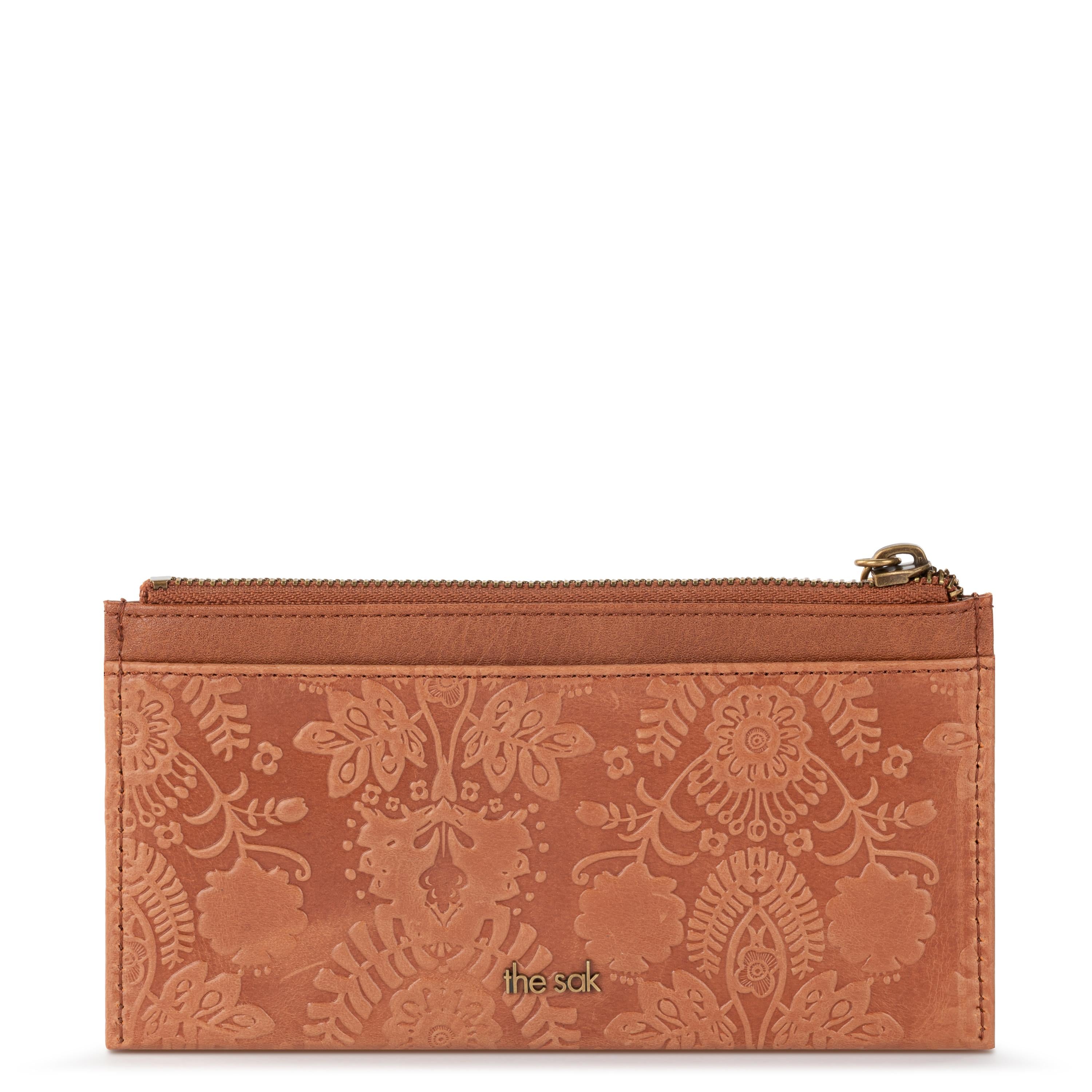 Neva Large Leather Card Wallet - Tobacco Floral Embossed Design for Women | Perfect for Everyday Use, Travel & Gift Giving