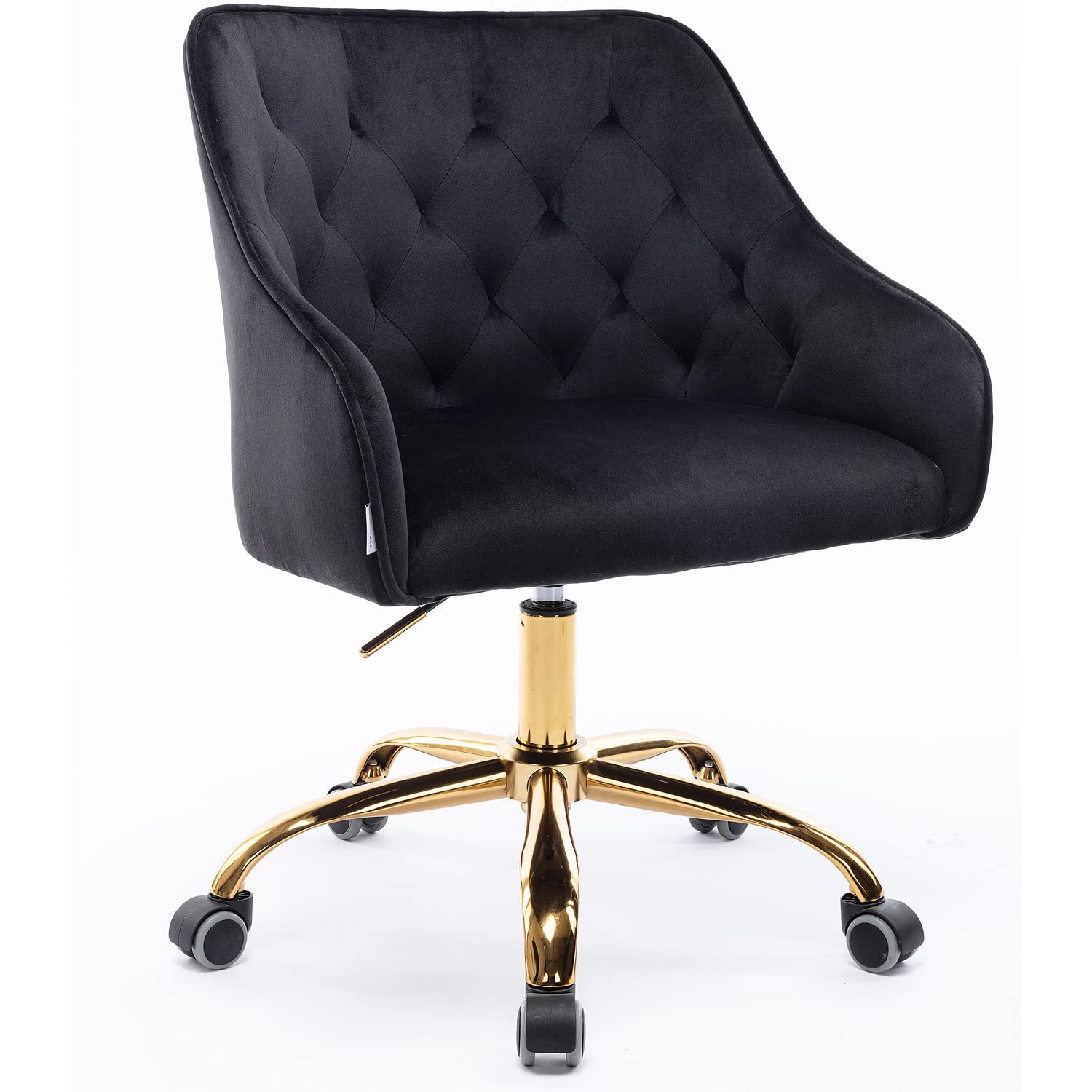 Velvet Office Chair with Wheels - Swivel Desk Chair for Makeup Room, Living Room, Dorm & Bedroom - Soft Fabric Armchair with Adjustable Height (Black) | Perfect for Home Office, Gaming Setup & Vanity Area
