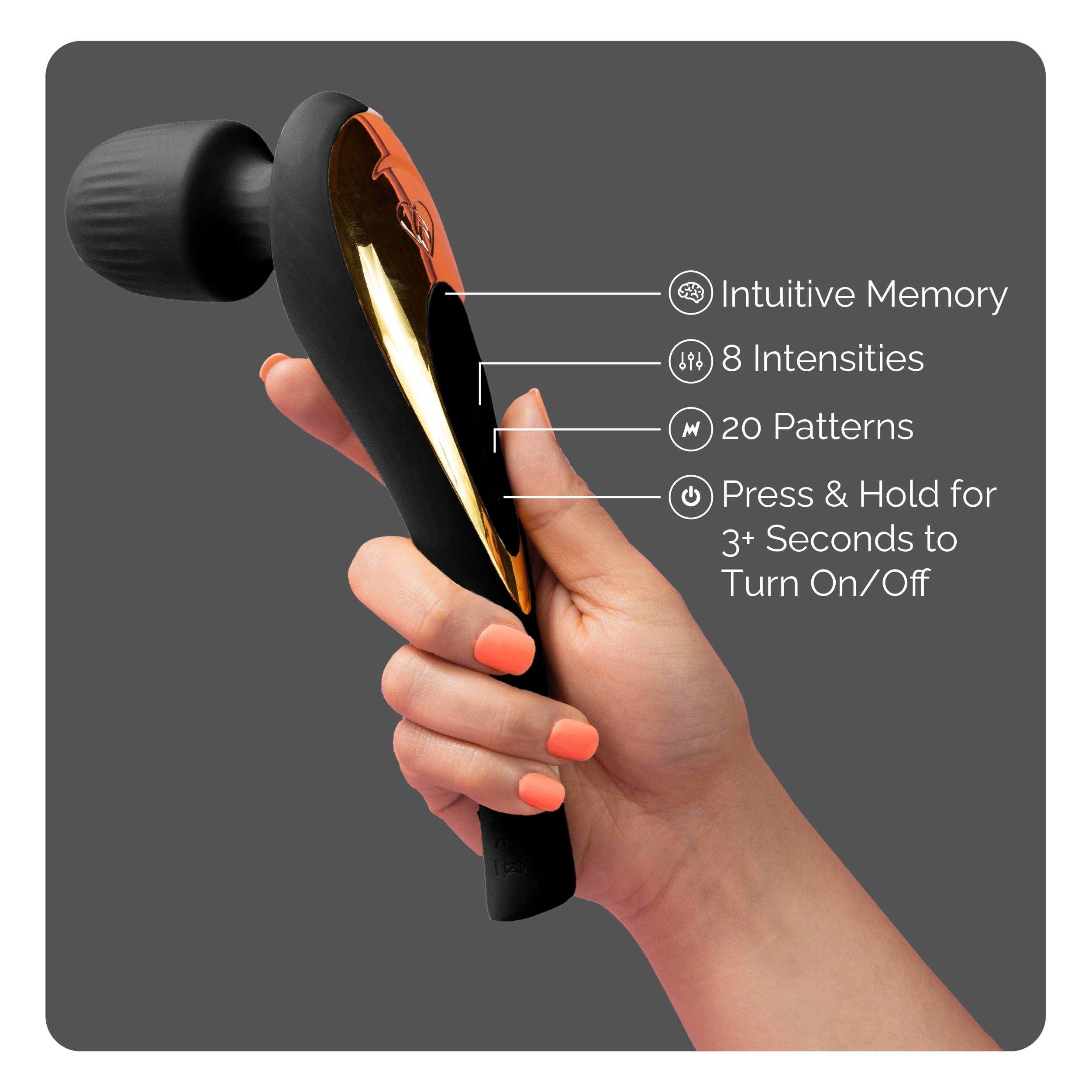 Ava EVO Ergonomic Vibrating Wand Massager - 20 Vibration Patterns & 8 Speed Settings for Women, G-Spot Stimulation | Rechargeable Waterproof Butterfly Sex Toy | Perfect for Couples Play, Solo Pleasure & Relaxation | Black Adult Sex Toy Gift for Her