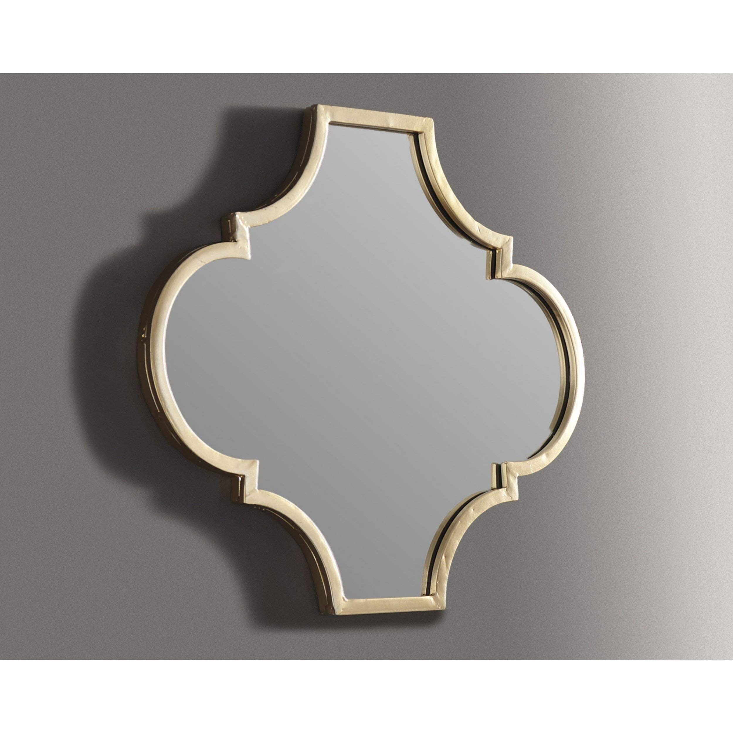 Vintage Moroccan Quatrefoil Mirror - Antique Gold Geometric Wall Decor with Metal Frame - 18.75