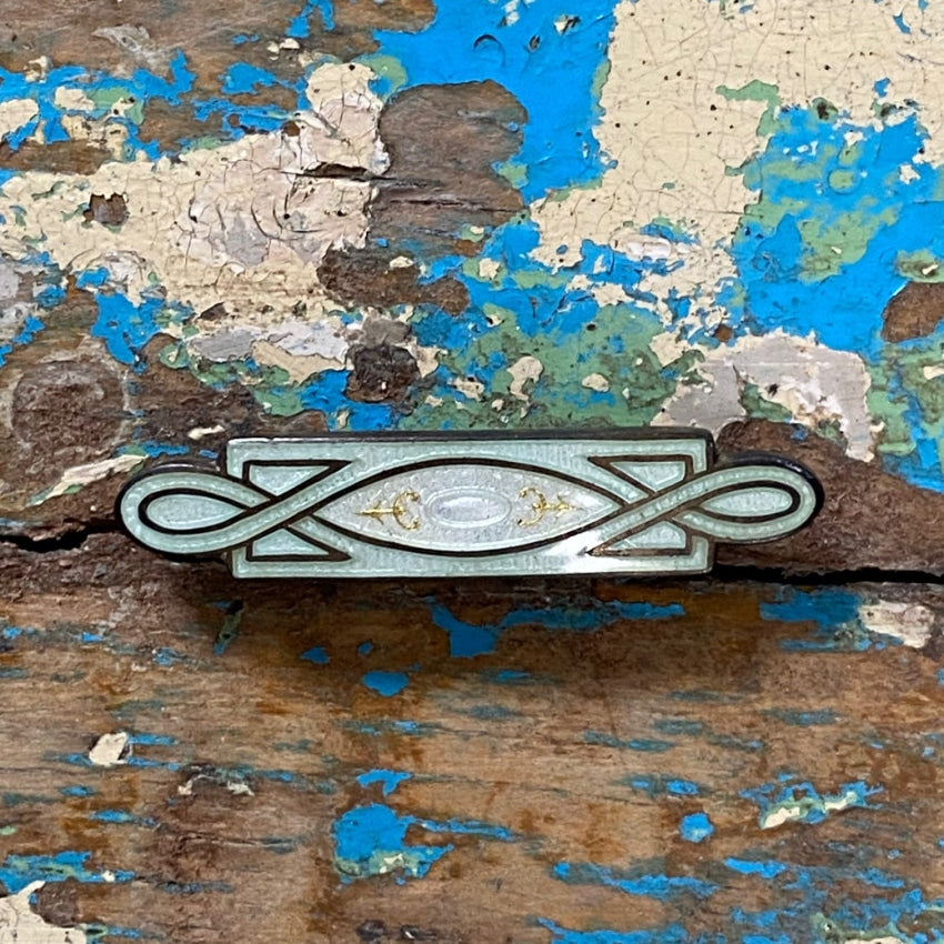 Vintage Sterling Silver Guilloche Enamel Bar Pin - Elegant Antique Jewelry for Women - Perfect for Blazers, Scarves & Special Occasions