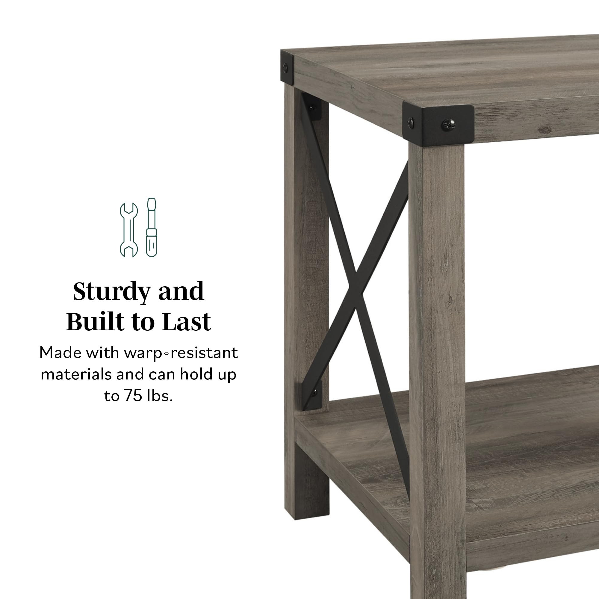 Walker Edison Sedalia Modern Farmhouse Metal Accent Entryway Side Table - 1 Pack, Sable Grey - Perfect for Living Room, Bedroom or Hallway Decor