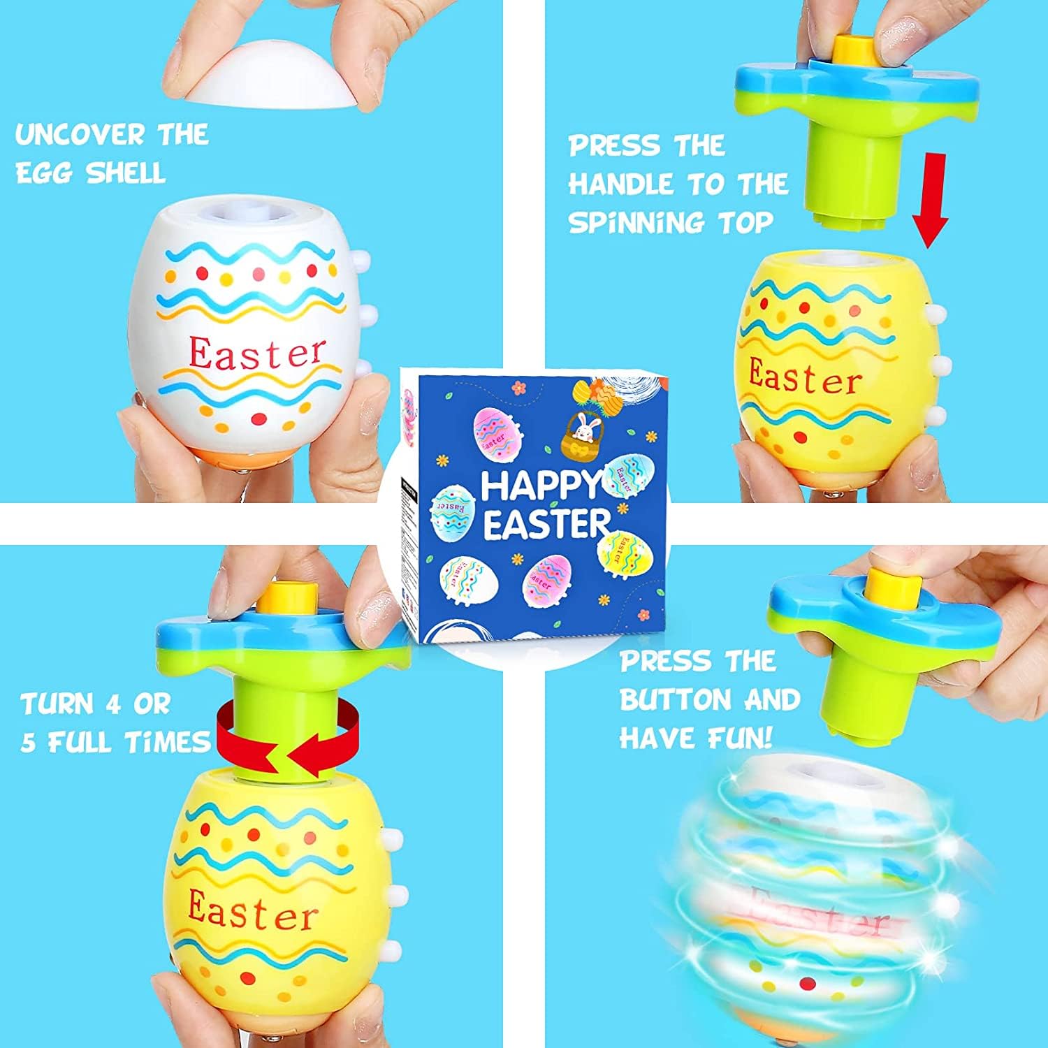 6 PCS LED Light Up Spinning Tops Easter Egg Toys for Kids - Flashing Gyroscope Party Favors, Glow in The Dark Easter Basket Stuffers, Fun Birthday Gifts & Classroom Prizes - Perfect for Easter Egg Hunts, Birthday Parties, and Holiday Gift Exchanges