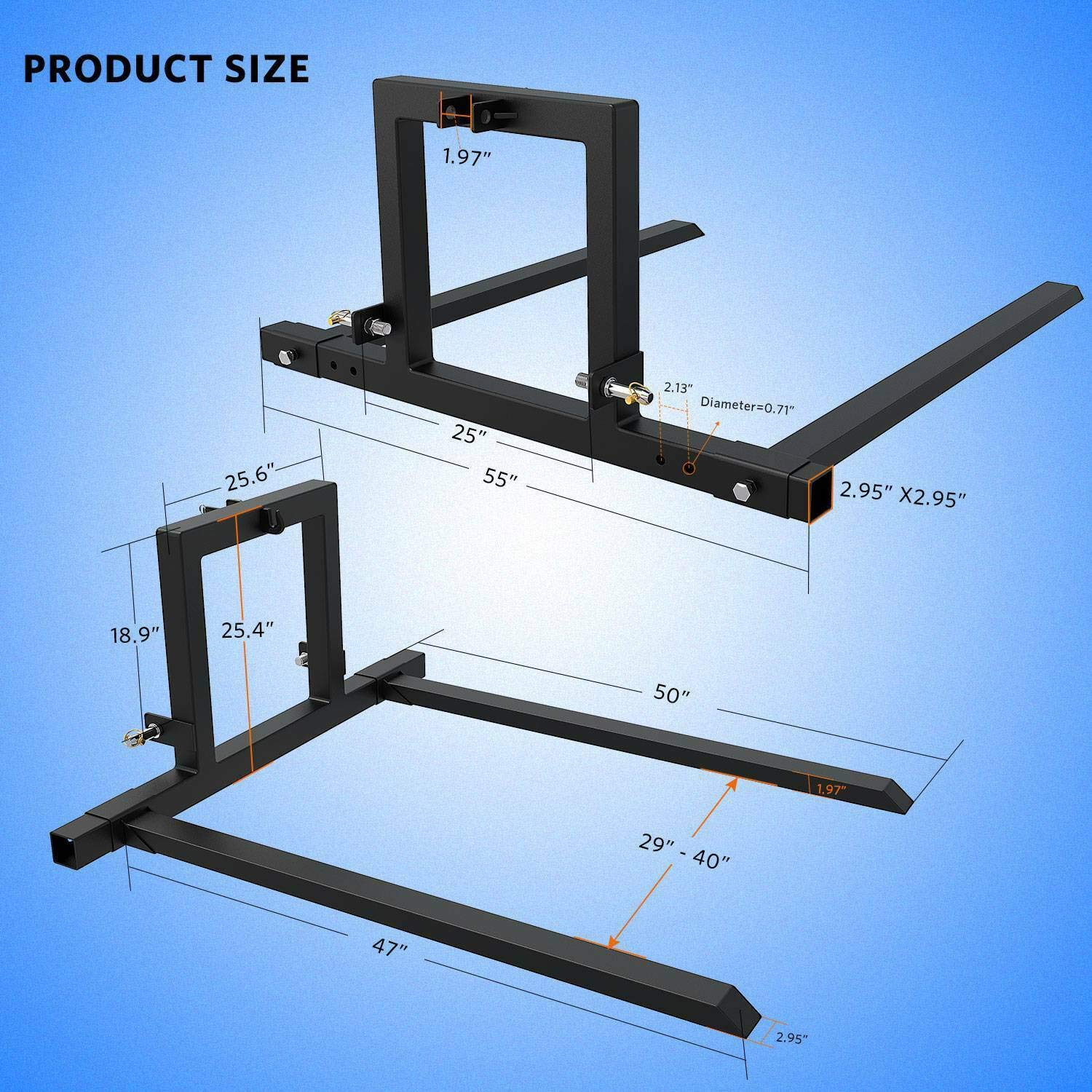 Thaisan7 3 Point Hitch Pallet Forks - Adjustable Tractor Attachments for Heavy Duty Lifting, Farming & Home Improvement - Perfect for Moving Hay Bales, Logs & Farm Supplies