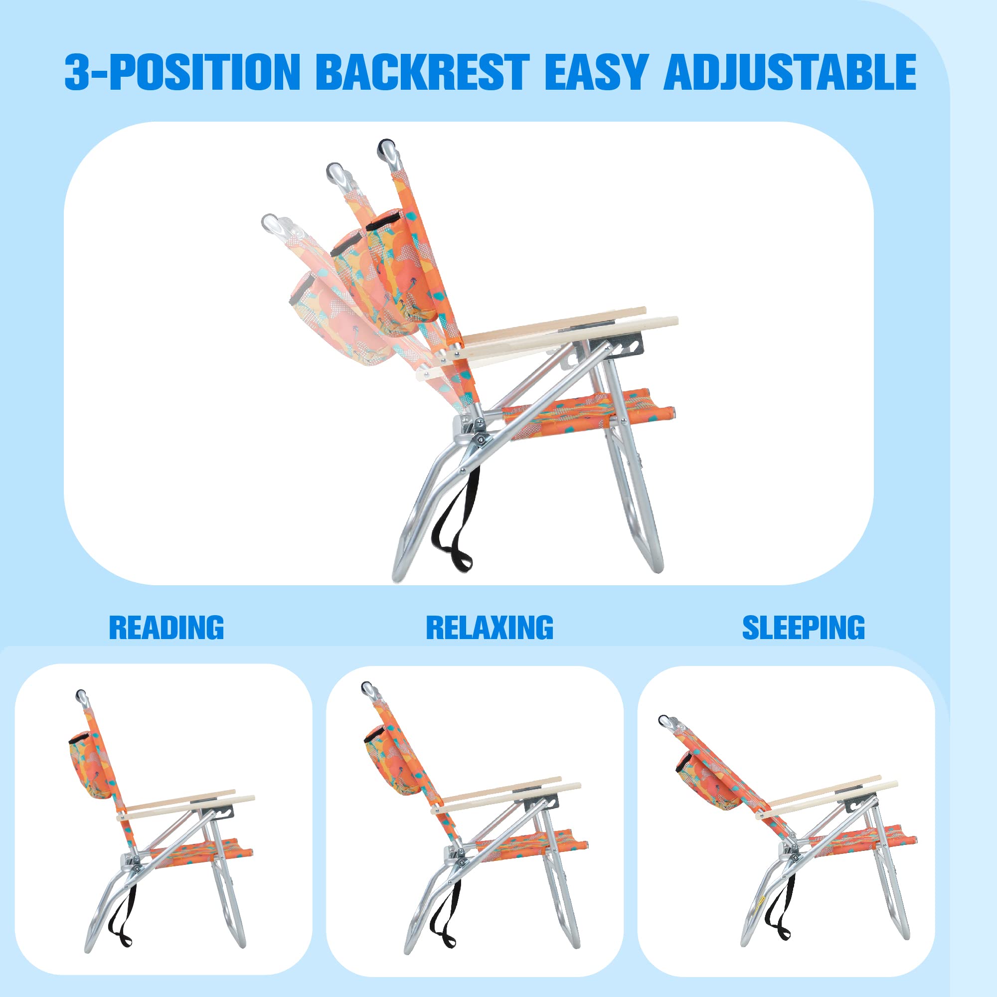 GREEN PARTY 2 Pack Lightweight Aluminum Folding Beach Chairs with Cooler Bag & Armrest - Reclining Outdoor Chairs for Camping, Lawn, Pool & Beach - Supports 250LBS - Perfect for Relaxing, Sunbathing & Picnics