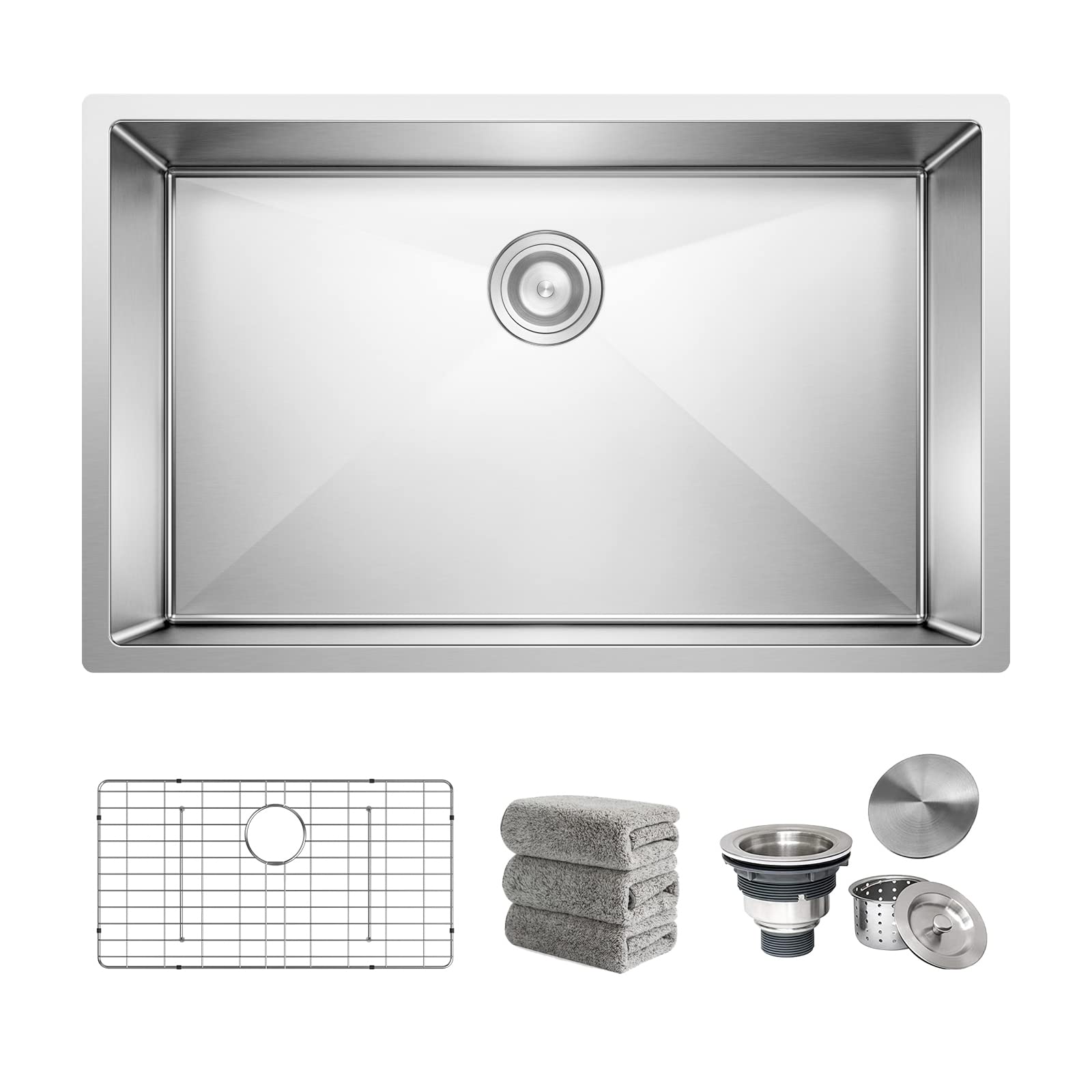 30x18 Inch Undermount Stainless Steel Kitchen Sink - 16 Gauge Single Bowl with Drain Assembly & Accessories (5-Piece Set) - Perfect for Modern Kitchens, Restaurant Prep & Home Renovations
