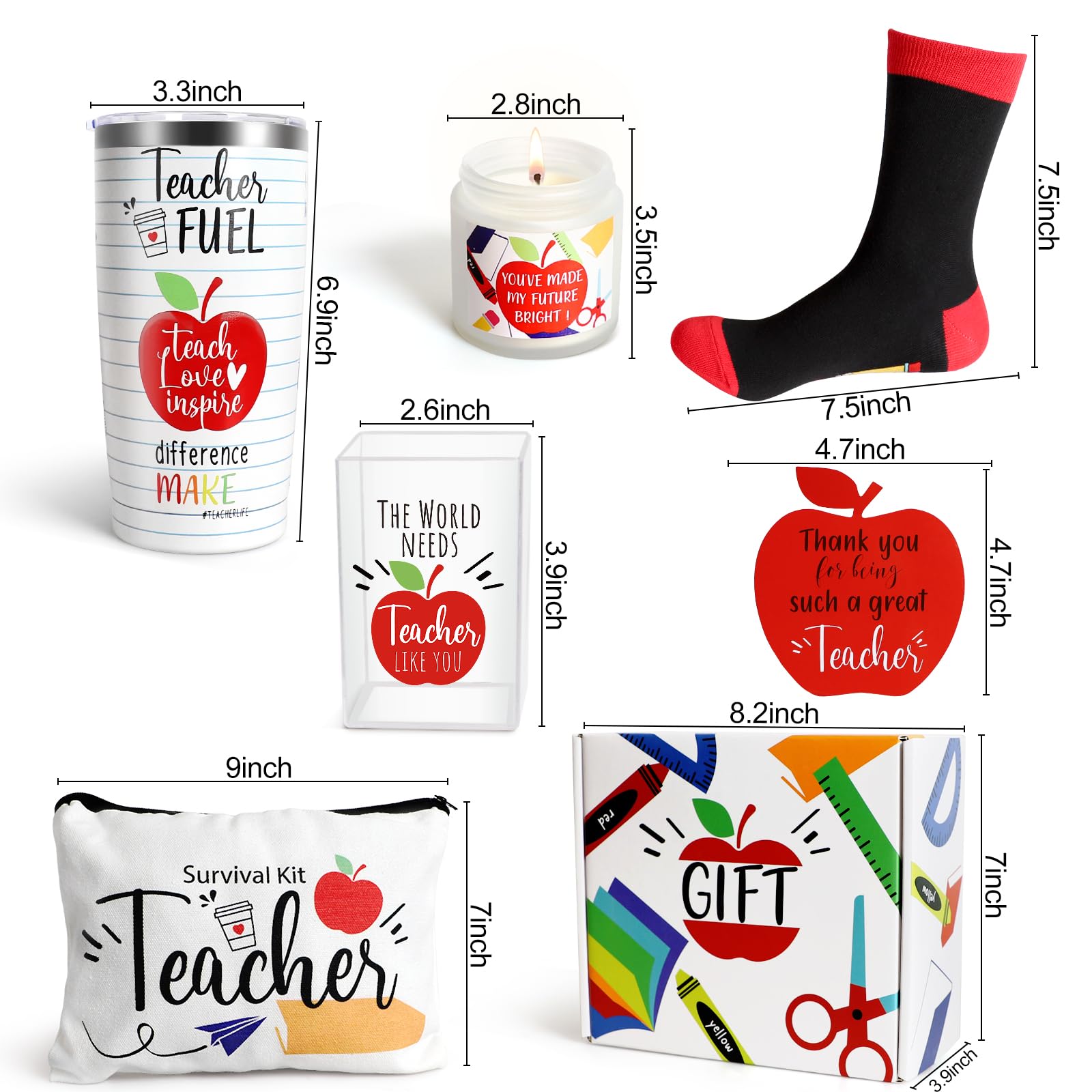 6-Piece Teacher Appreciation Gift Set - Socks, Pen Holder & Scented Candle - Perfect for Back to School, Graduation, Valentine's Day & End of Year - Thoughtful Gifts for Teachers, Educators & Professors