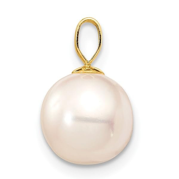 14K Solid Yellow Gold 8mm White Round Freshwater Cultured Pearl Necklace - Elegant Pendant Charm for Women - Perfect for Weddings, Anniversaries & Special Occasions