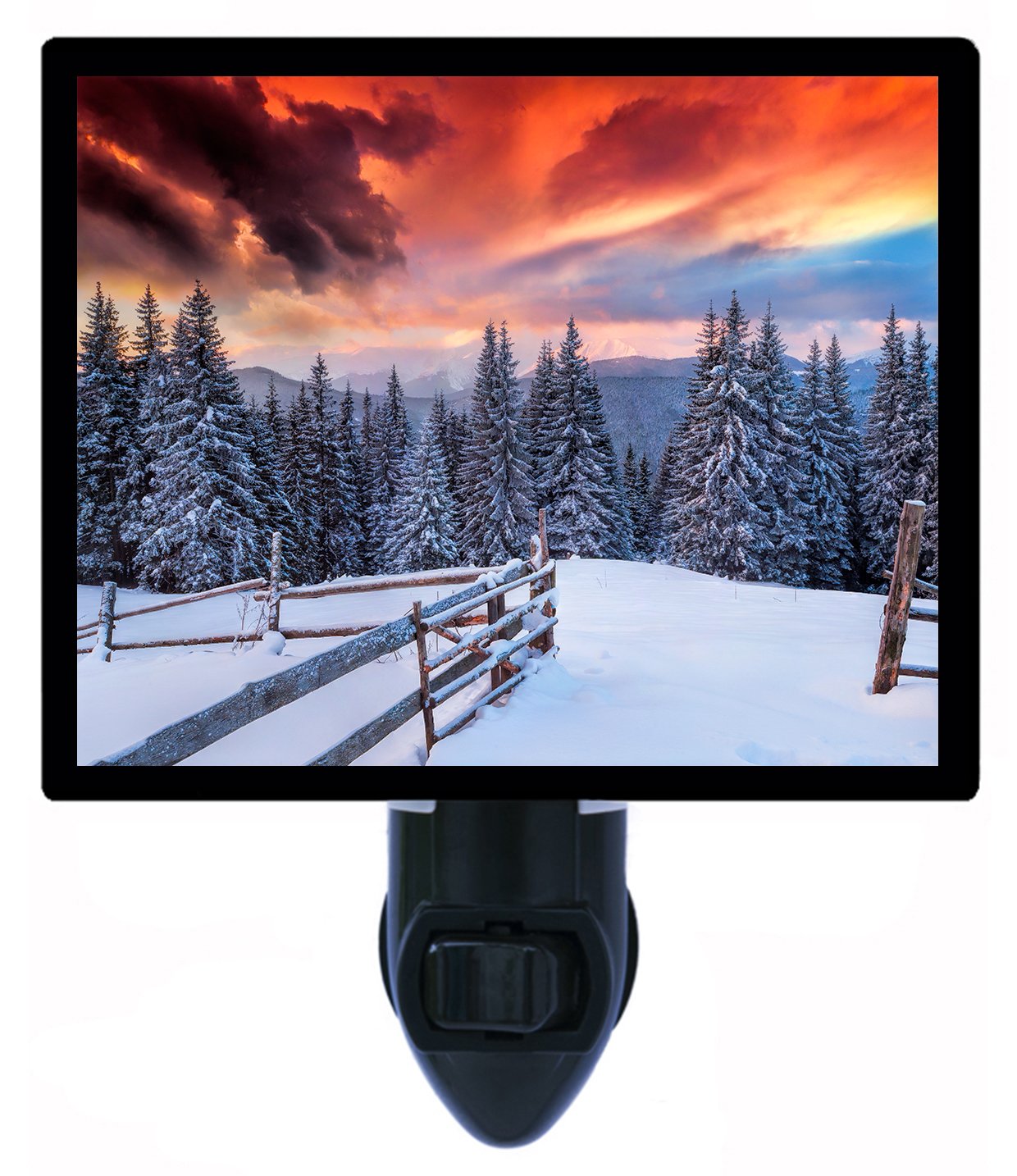 LED Night Light with Mountain Landscape Sunset Winter Trees - Perfect for Bedroom, Nursery, and Relaxation