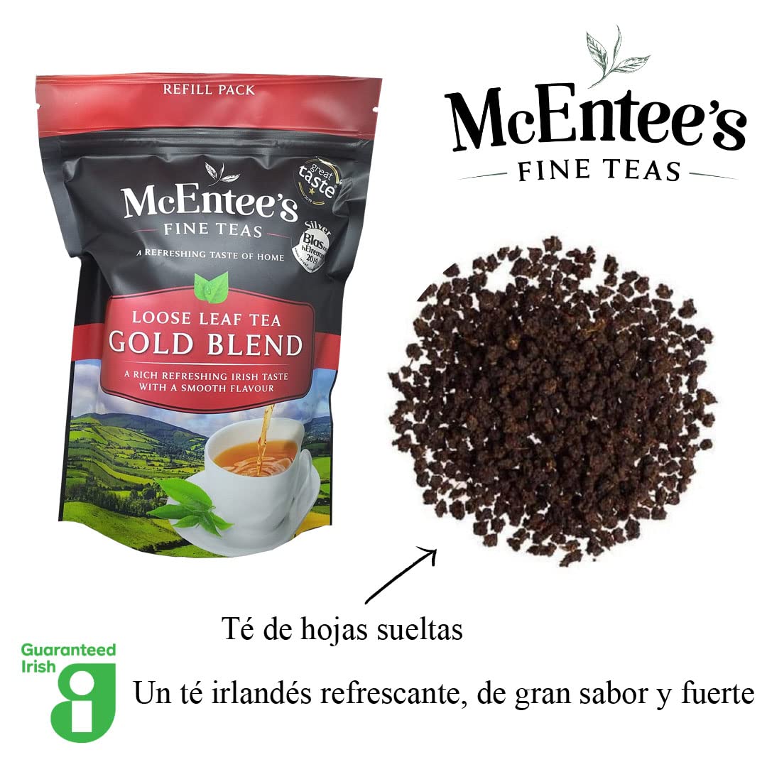Premium McEntee's Irish Loose Leaf Gold Blend Tea - Pack of 2 (250g Each) - Authentic Assam & Kenyan Black Tea Blend - Handcrafted in Ireland - Perfect for Afternoon Tea, Gifts & Relaxation