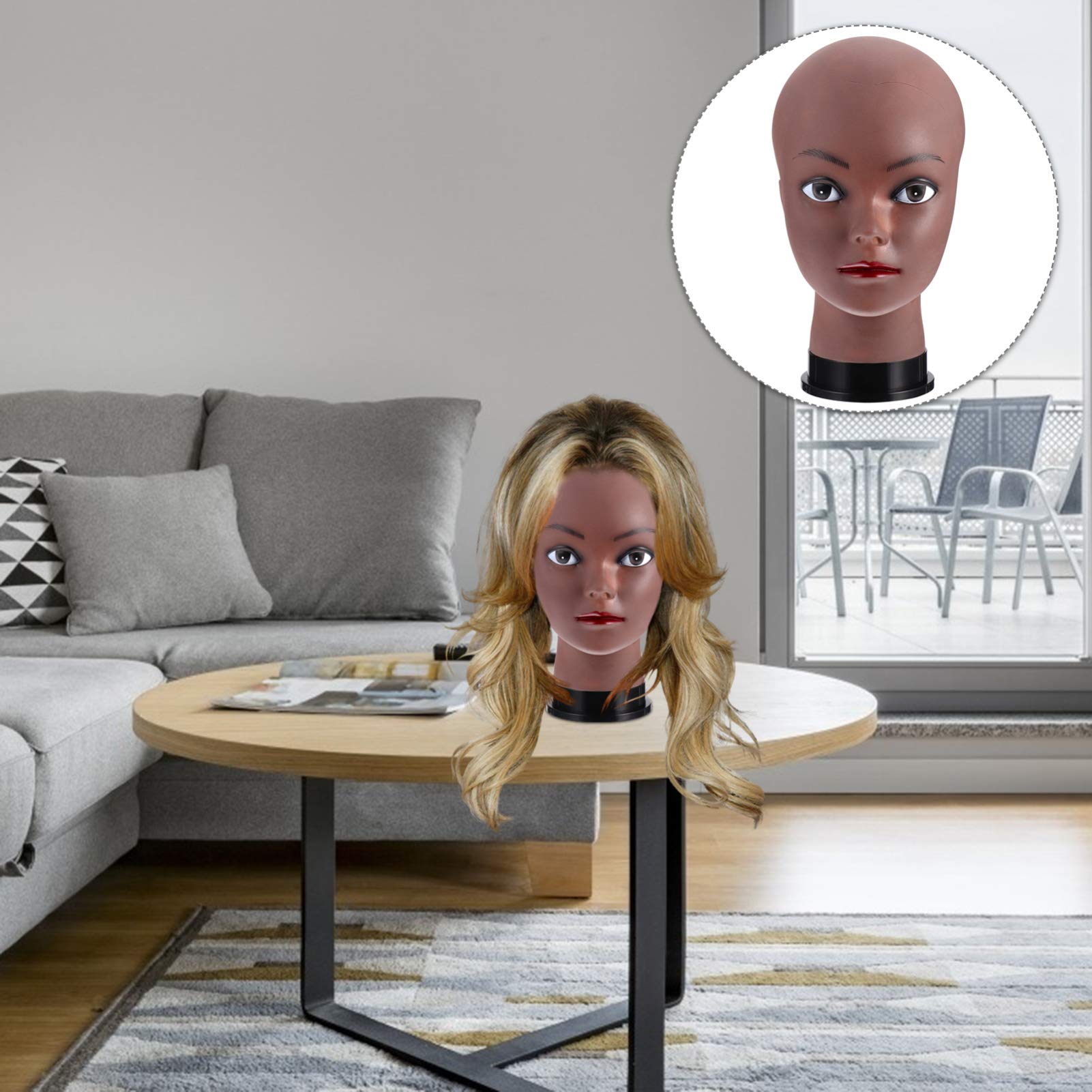 Lurrose PVC Wig Stand Mannequin Head - Bald Display Model for Wigs, Hats & Eyeglasses | Female Cosmetology & Makeup Doll Head | Perfect for Wig Making, Salon Display & Beauty Training (Black)