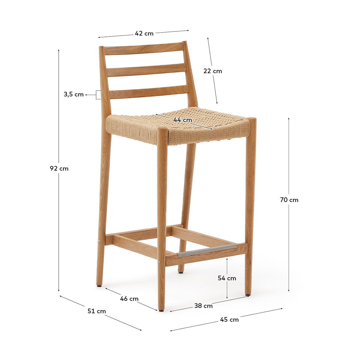 Kave Home Analy Stool - Modern Bar Stool with Metal Frame & Wooden Seat - Perfect for Kitchen Island, Breakfast Bar & Home Decor