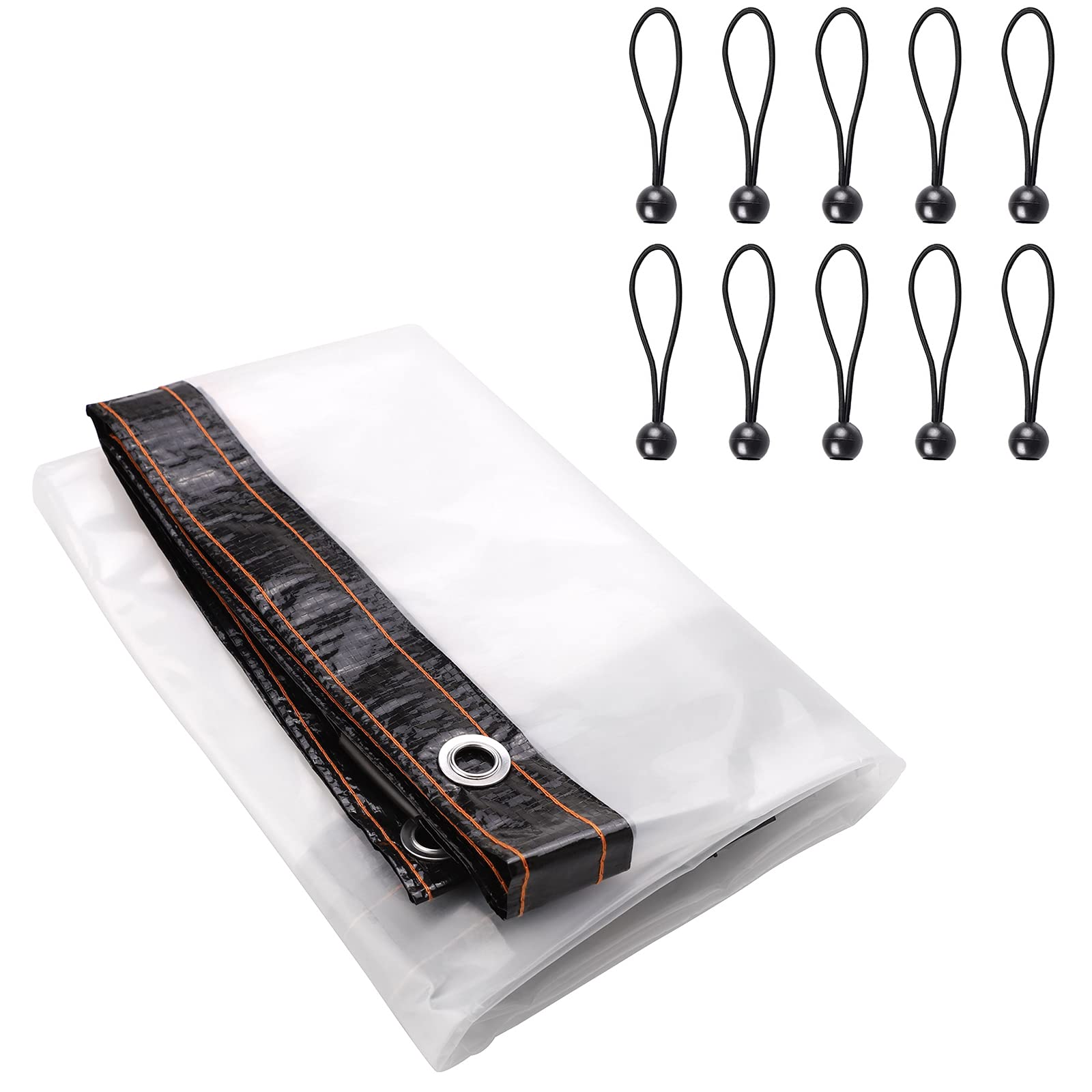 6.5 x 5ft Clear Vinyl Tarpaulin with Grommets & Bungee Cords - Waterproof Transparent Tarp for Plant Cover, Patio, Garden, Camping & Outdoor Protection - UV Resistant Polyethylene Shelter for Shed, Greenhouse & Insulation