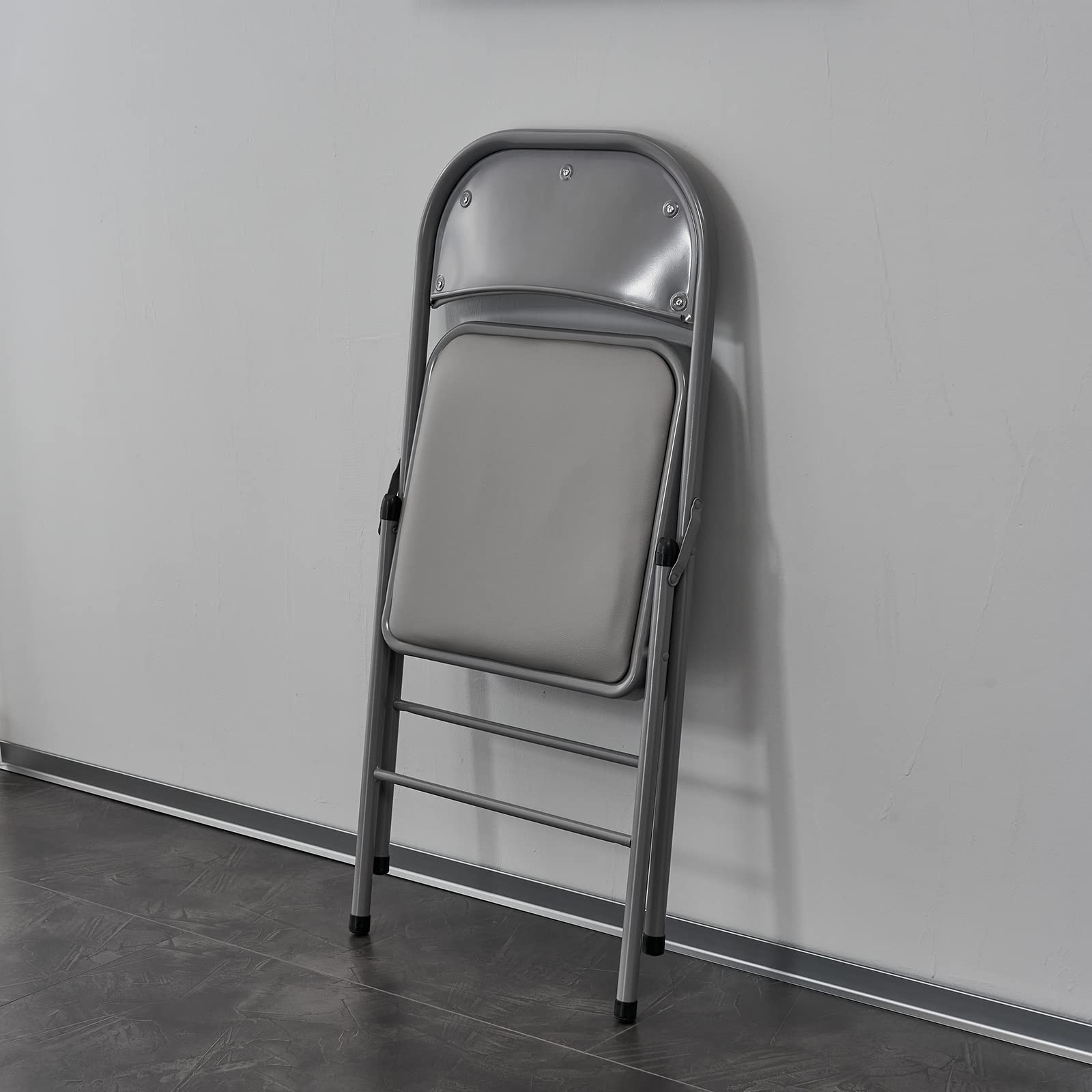 SEALAMB 6 Pack Gray Folding Chairs with PU Padded Seats & Back - Heavy Duty Steel Frame Commercial Chairs for Wedding, Party, Office, Home - Indoor & Outdoor Use - 330lb Capacity - Perfect for Events, Banquets, and Gatherings