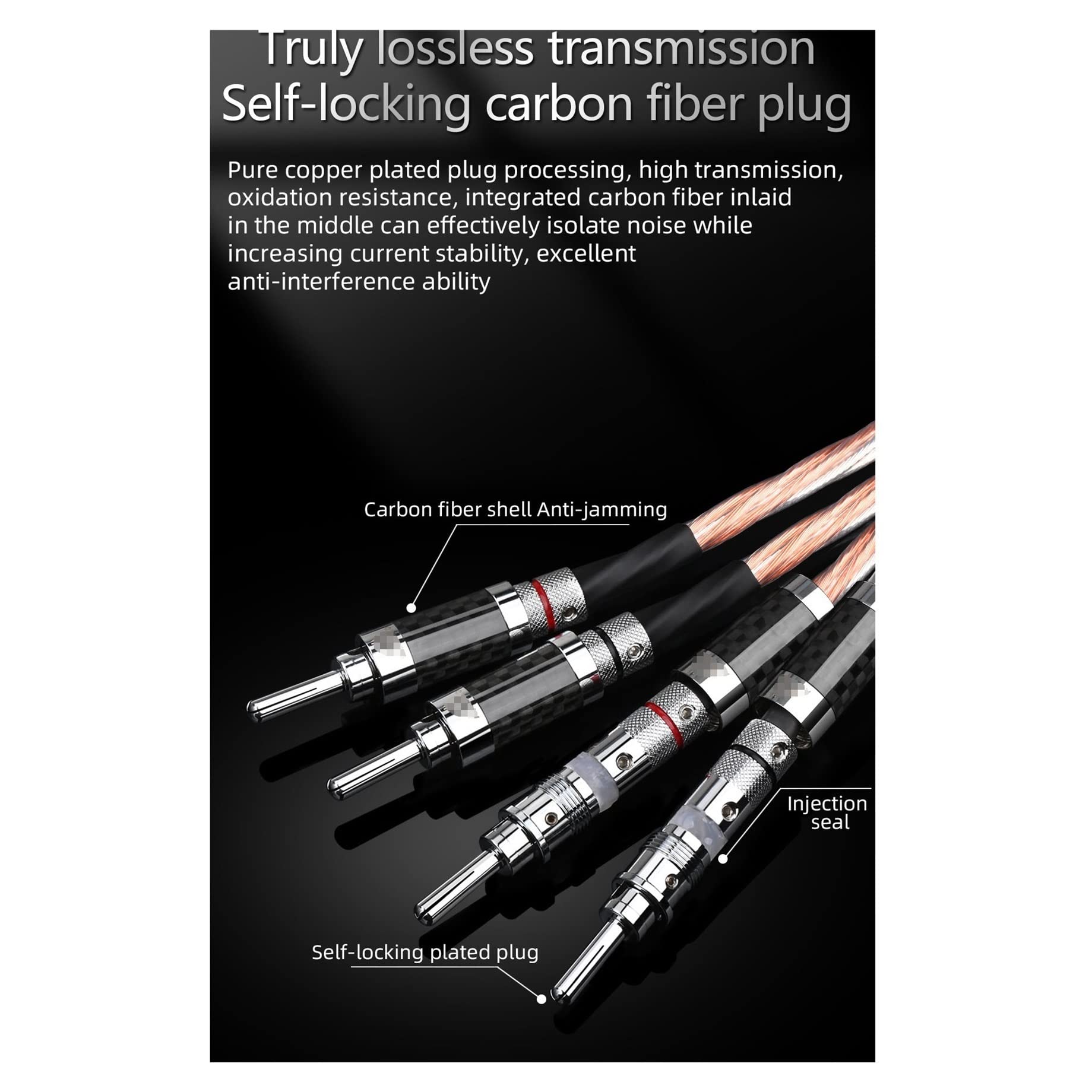 Premium DREEK HiFi OCC & Silver Speaker Cable - 2.5m High-End Audio Cable with Carbon Fiber Banana Plugs for Home Theater & Stereo Systems
