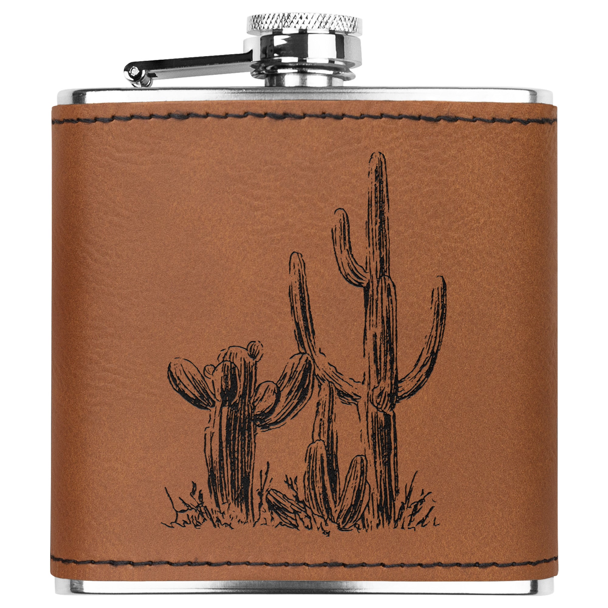 Premium Stainless Steel & Leather Cactus Flask - Insulated Travel Water Bottle for Outdoor Adventures, Camping, Hiking & Gifts
