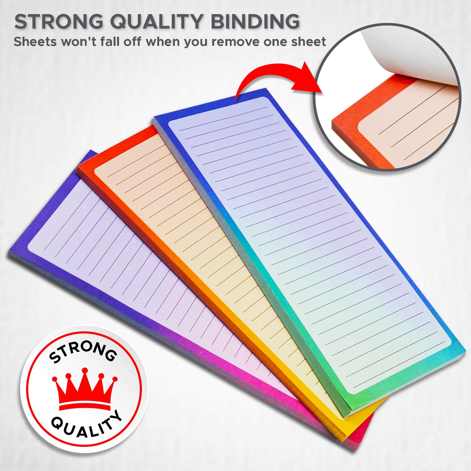 Magnetic Notepad for Refrigerator - 3-Pack Full Magnet Back Writing Pads for Grocery, Shopping & To-Do Lists | 60 Sheets, 9.5