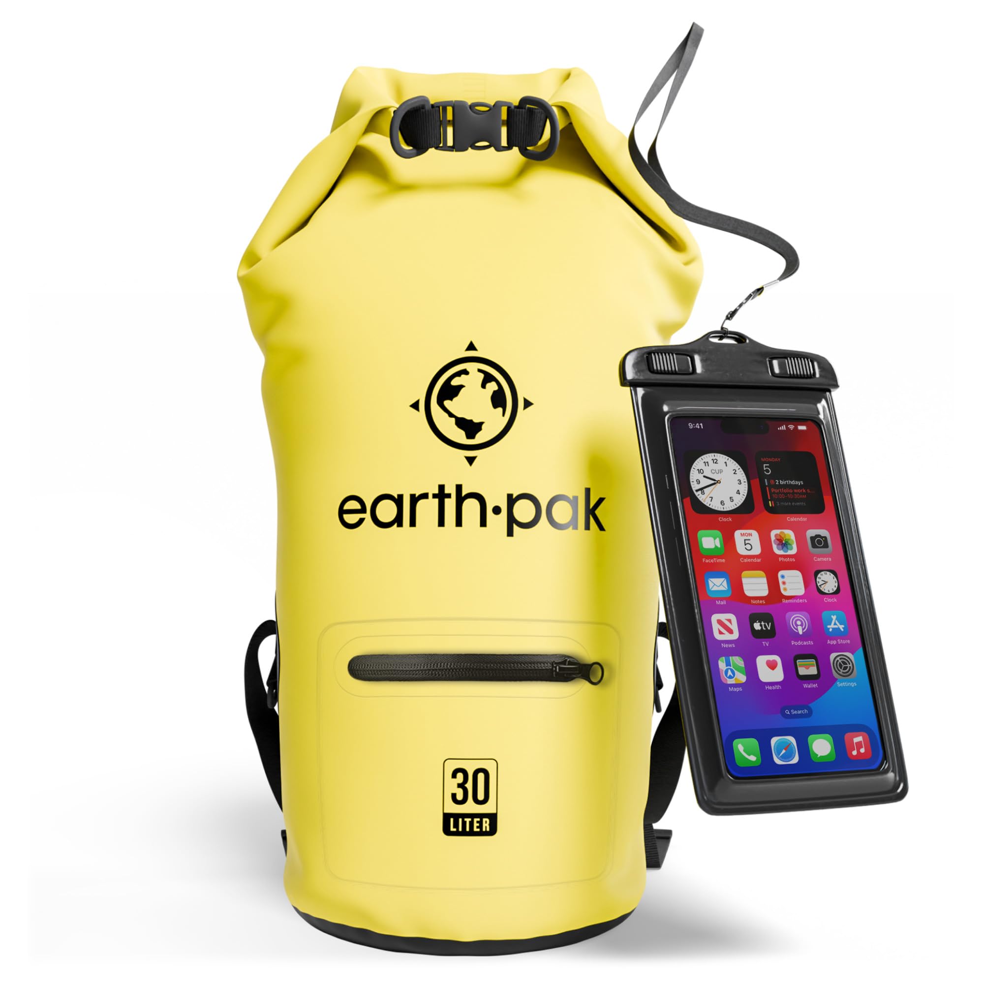 Earth Pak Waterproof Dry Bag Backpack with Zippered Pocket - Keeps Gear Dry for Kayaking, Swimming, Hiking & Beach - Includes Waterproof Phone Case for Outdoor Adventures