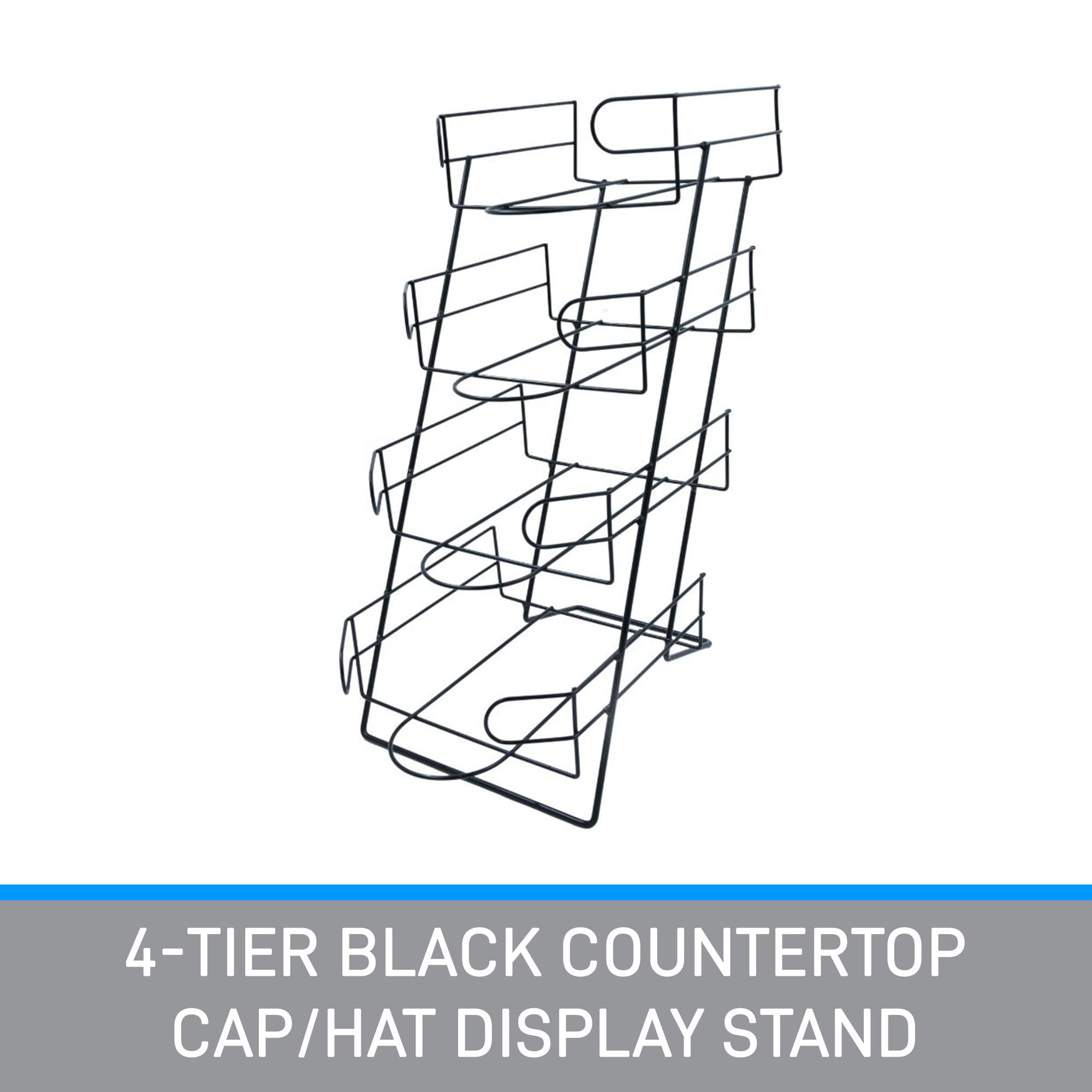 SSWBasics 4-Tier Black Countertop Baseball Cap Display Stand - Durable Hat Organizer Rack for Retail Stores, Home Decor & Trade Shows - Perfect for Organizing Ball Caps in Bedrooms, Shops & Exhibitions