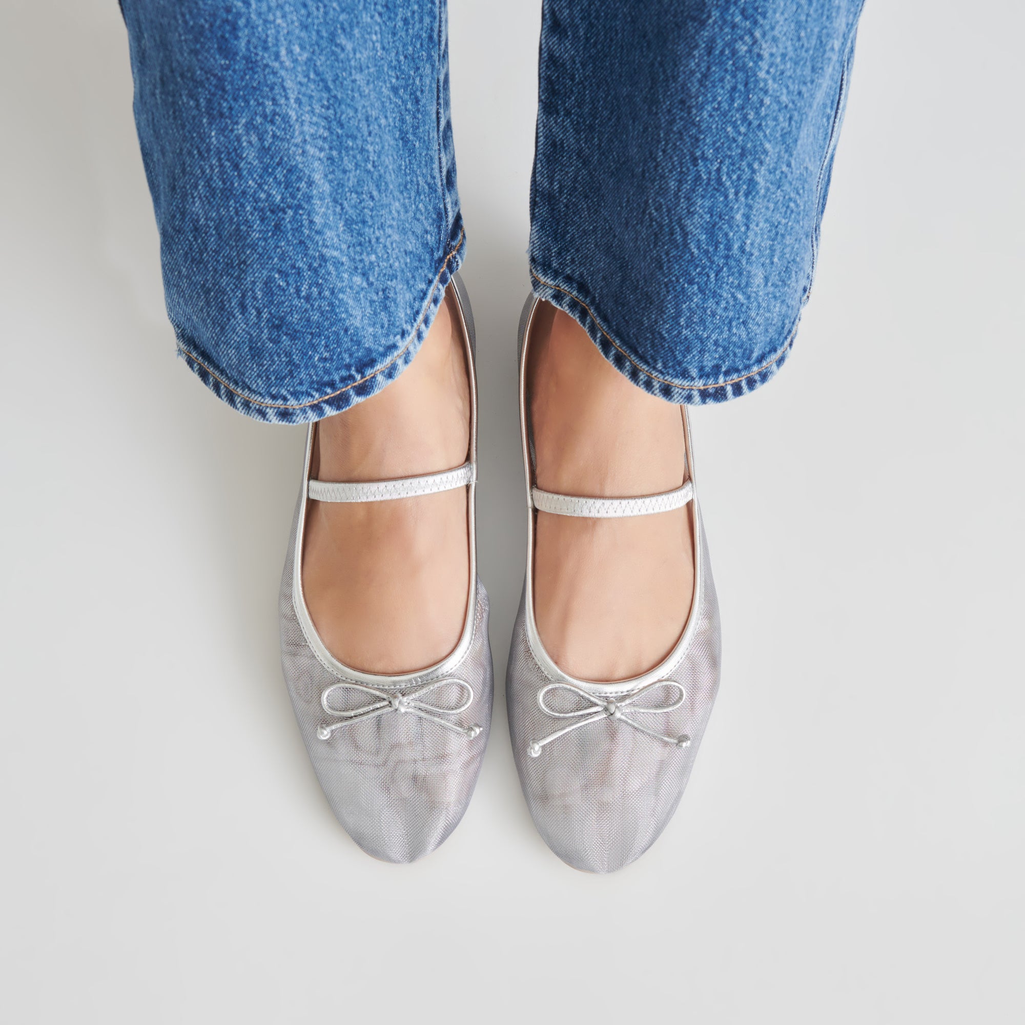 Cadel Women's Silver Mesh Ballet Flats - Comfortable & Stylish Shoes for Work, Casual Wear & Dance