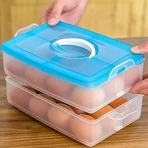 Anukmpa 24 Grid Plastic Egg Storage Tray - Transparent Refrigerator Egg Keeper Container with Secure Lid (Multiple Colors) - Perfect for Kitchen Organization, Farm Fresh Eggs & Refrigerator Storage