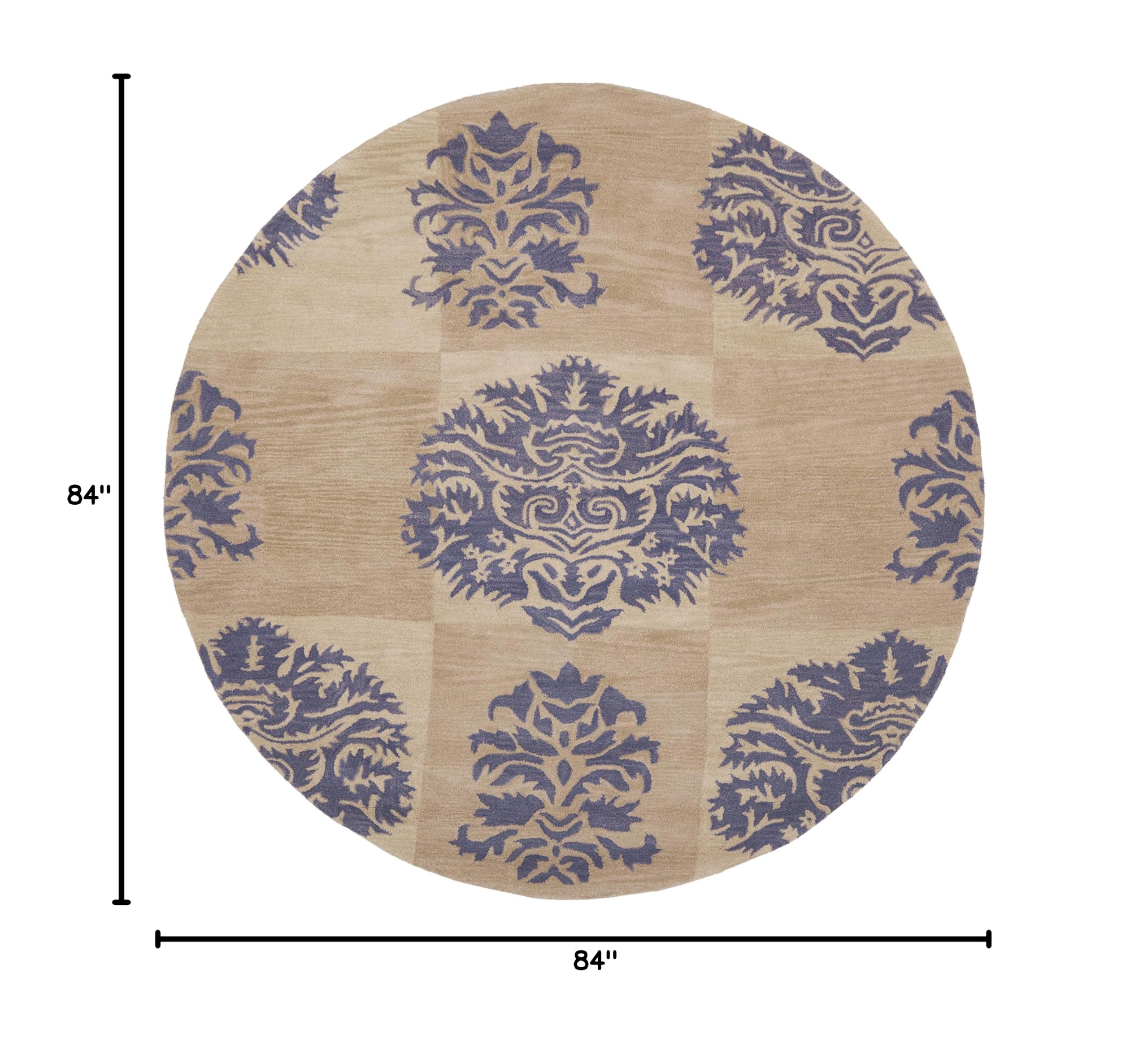 SAFAVIEH Wyndham Collection 7-Foot Round Beige & Lavender Wool Area Rug WYD322A - Handmade Modern Premium Rug for Living Room, Bedroom, Dining Room Decor