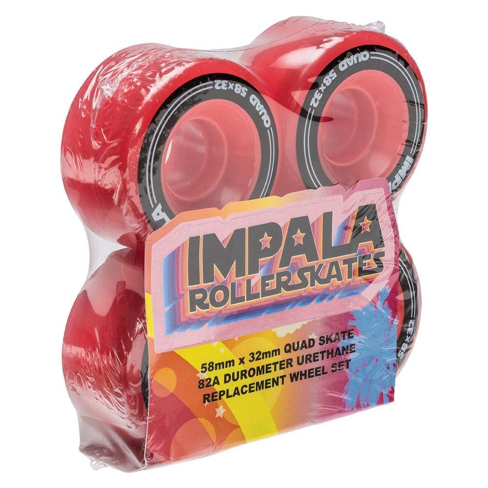 Impala 4 Pack Roller Skating Wheels - 62mm 78A Red Outdoor/Indoor Wheels for Roller Derby, Rink Skating & Artistic Skating - Perfect for Beginners & Pros