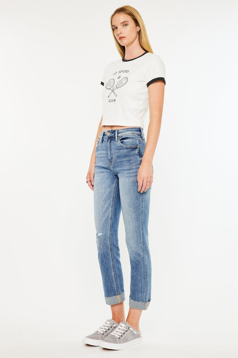 Kaly Women's High Rise Slim Straight Leg Jeans - Stretchy Denim Pants for Casual Wear & Everyday Outfits