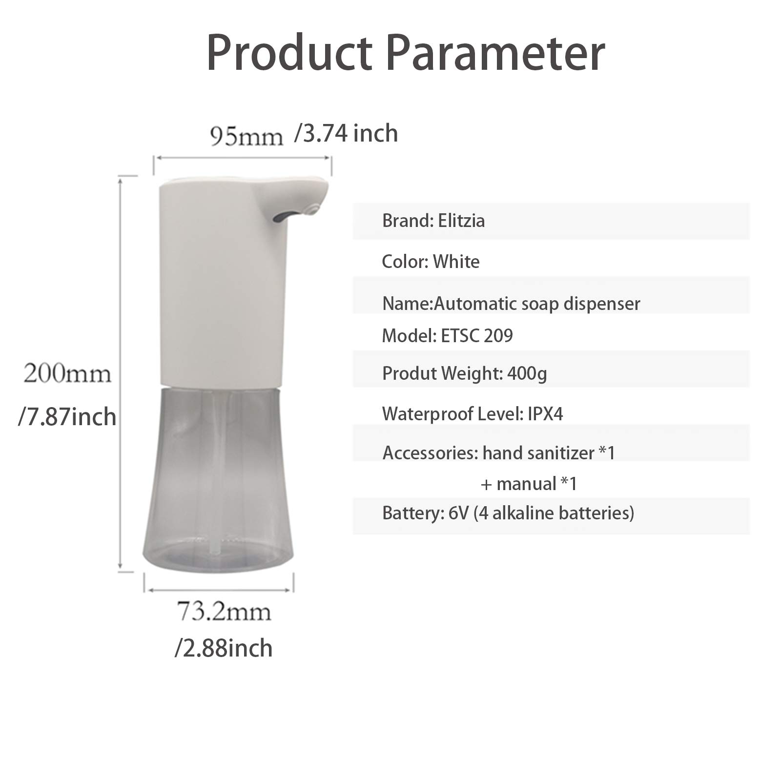 Automatic Soap Dispenser Touchless Sensor - Hands-Free Foam Soap Dispenser for Home, Beauty Salon & Office - Elitzia ETSC209 (Foam) - Ideal for Kitchen, Bathroom & Public Spaces Hygiene