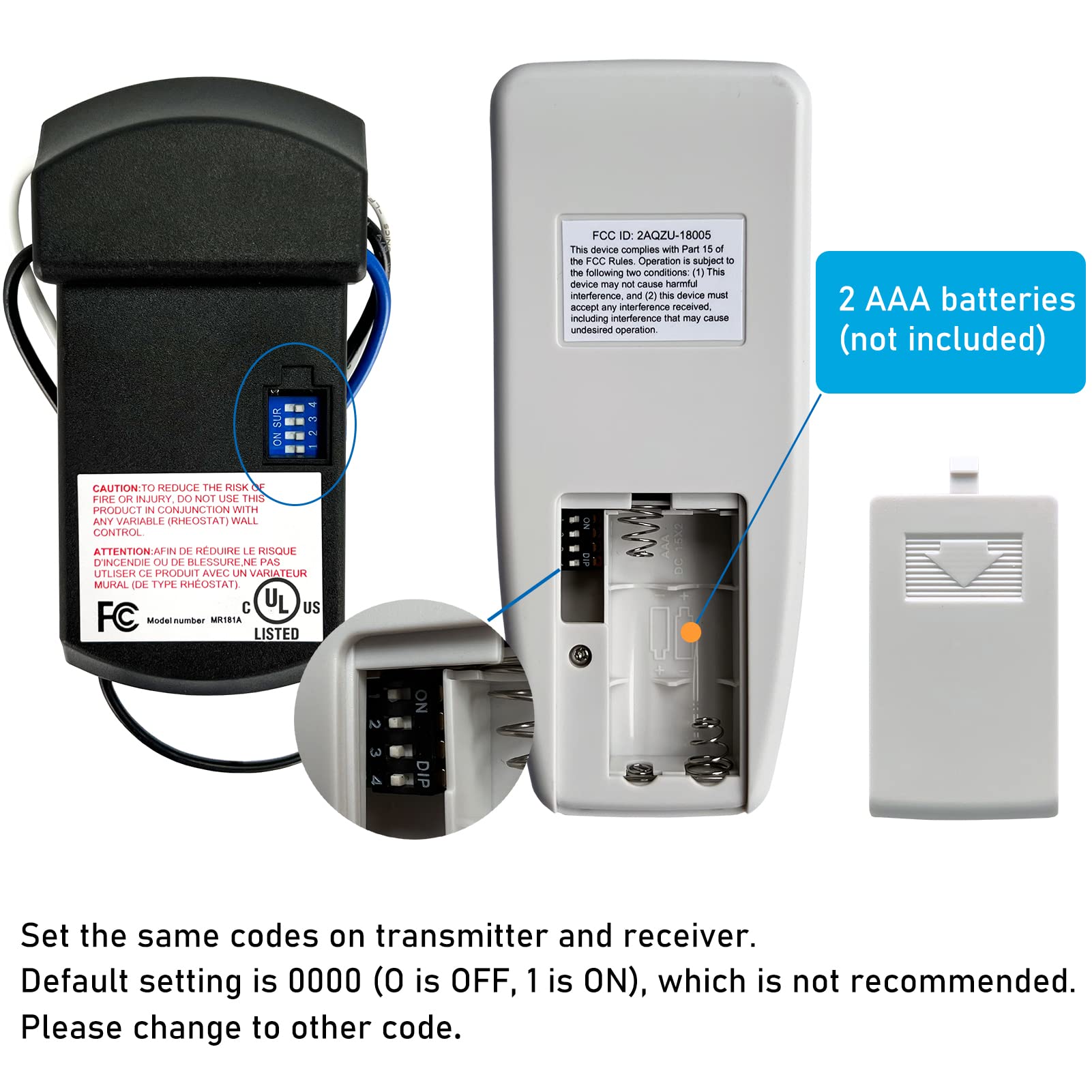 Universal Ceiling Fan Remote Kit - 3 Speeds & Dimmer, UL Listed for Home & Office