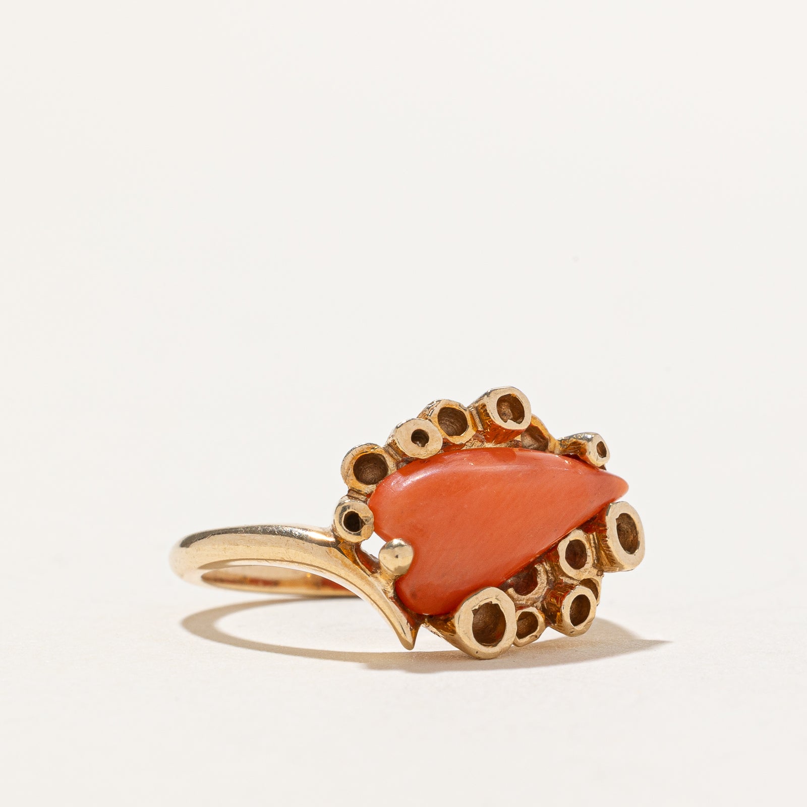 Free Form Coral Textured Abstract Ring - 1.80ct Genuine Gemstone - Size 6 - Handmade Boho Jewelry for Women - Perfect for Beach Weddings, Vacation & Everyday Wear