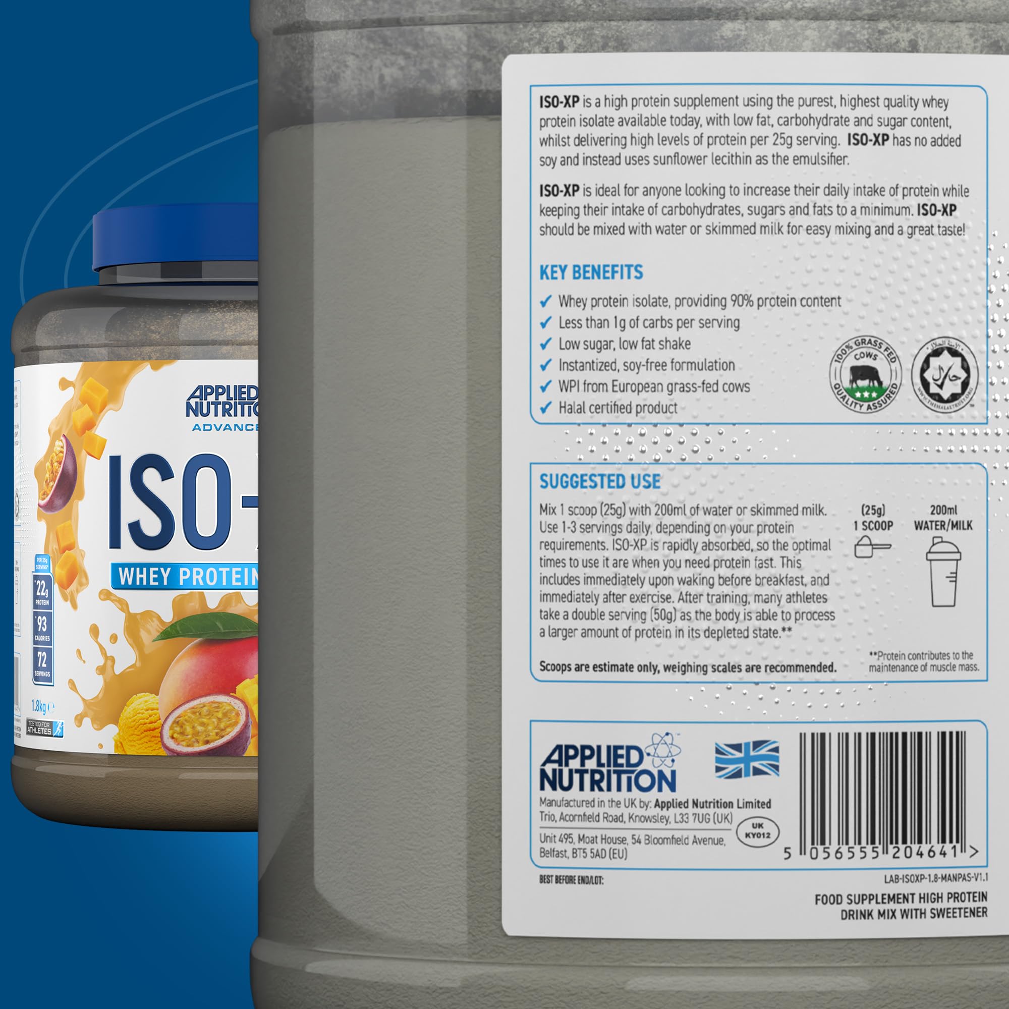 Applied Nutrition ISO XP 1800g Whey Protein Powder - Premium Muscle Recovery & Growth Supplement for Athletes & Bodybuilders | Post-Workout, Meal Replacement & Fitness Nutrition
