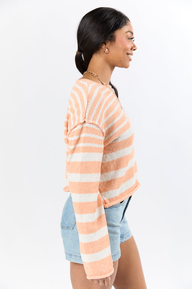 Stylish Orange Lightweight Striped Sweater for Women - Trendy Casual Knit Pullover - Perfect for Fall Outfits & Cozy Layering