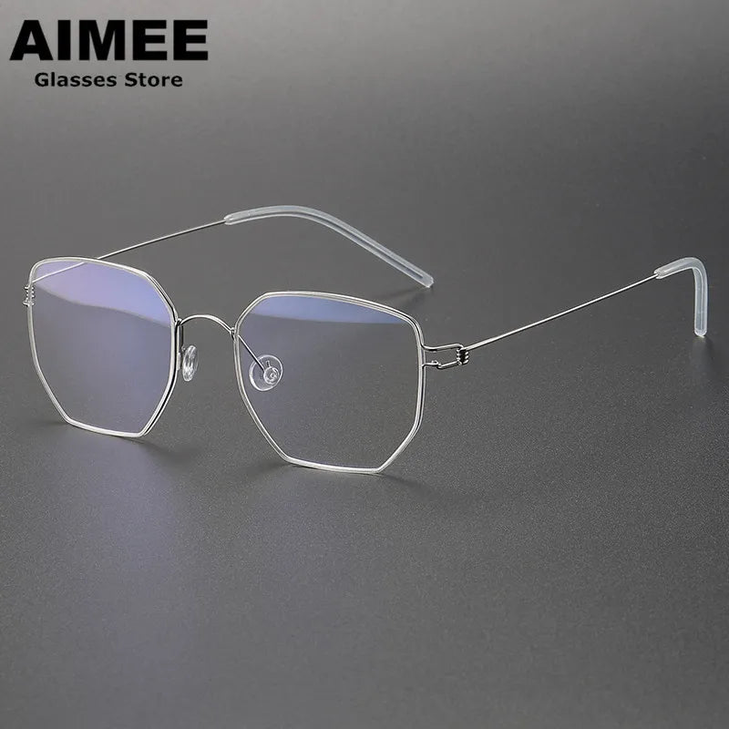 Unisex Full Rim Polygon Screwless Titanium Eyeglasses Frame 51925 - Lightweight & Durable for Work, Reading & Everyday Wear