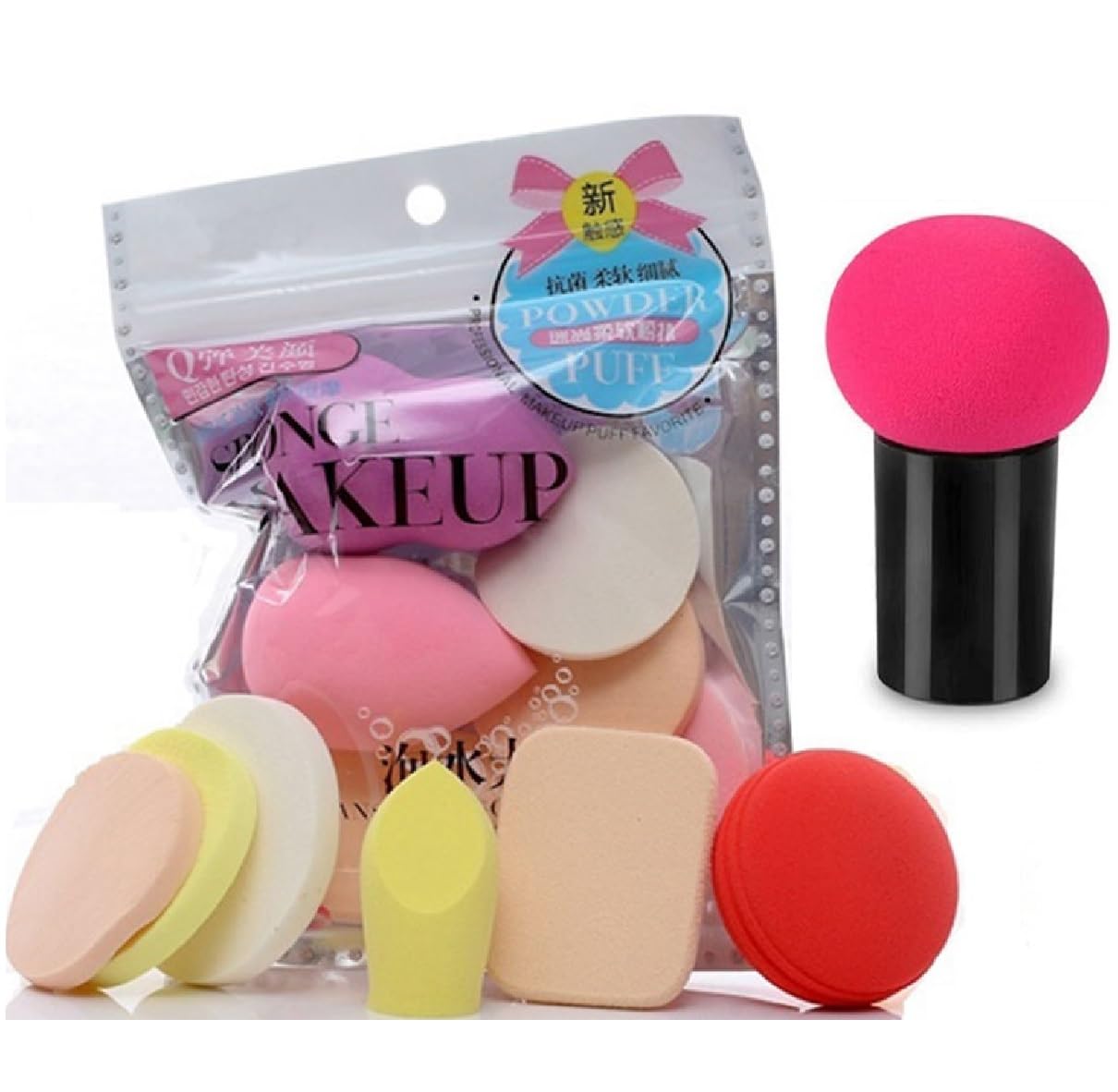 Premium Makeup Sponge Set - 6 Blender Puffs & 1 Pink Mushroom Sponge for Flawless Foundation Application | Beauty Blender for Liquid, Cream & Powder Makeup | Soft Cosmetic Sponges for Professional Makeup Artists & Beginners