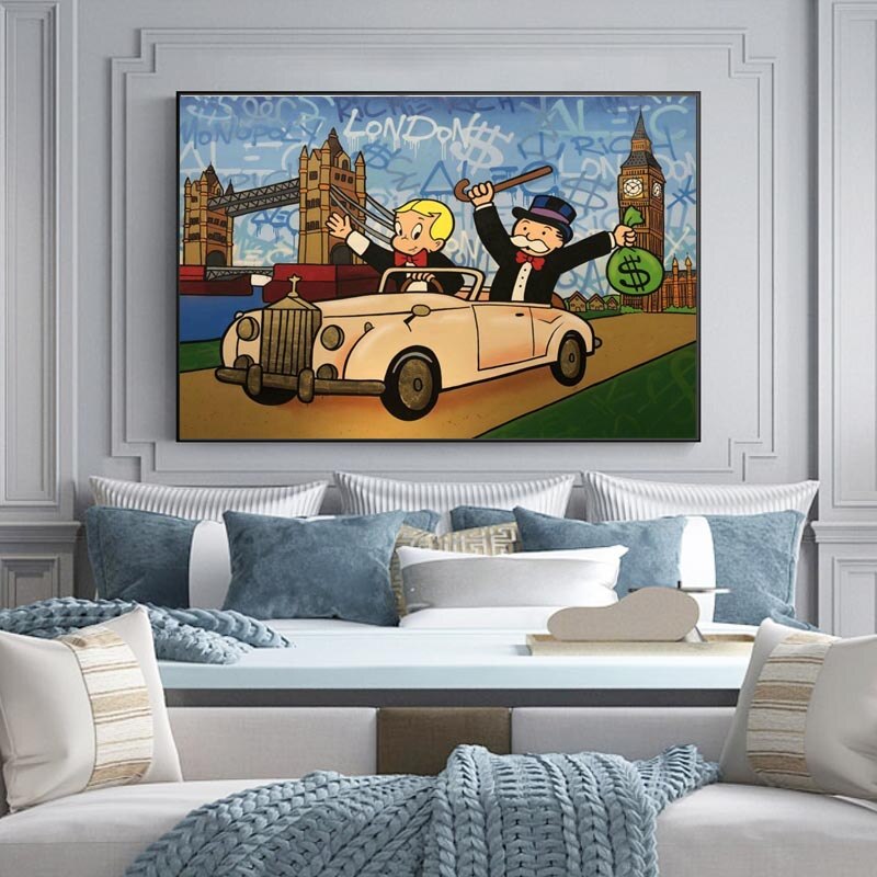 Alec Monopoly Richie Rich Money Canvas Wall Art - Pop Art Home Decor for Living Room, Bedroom & Office - Unique Gift for Art Lovers