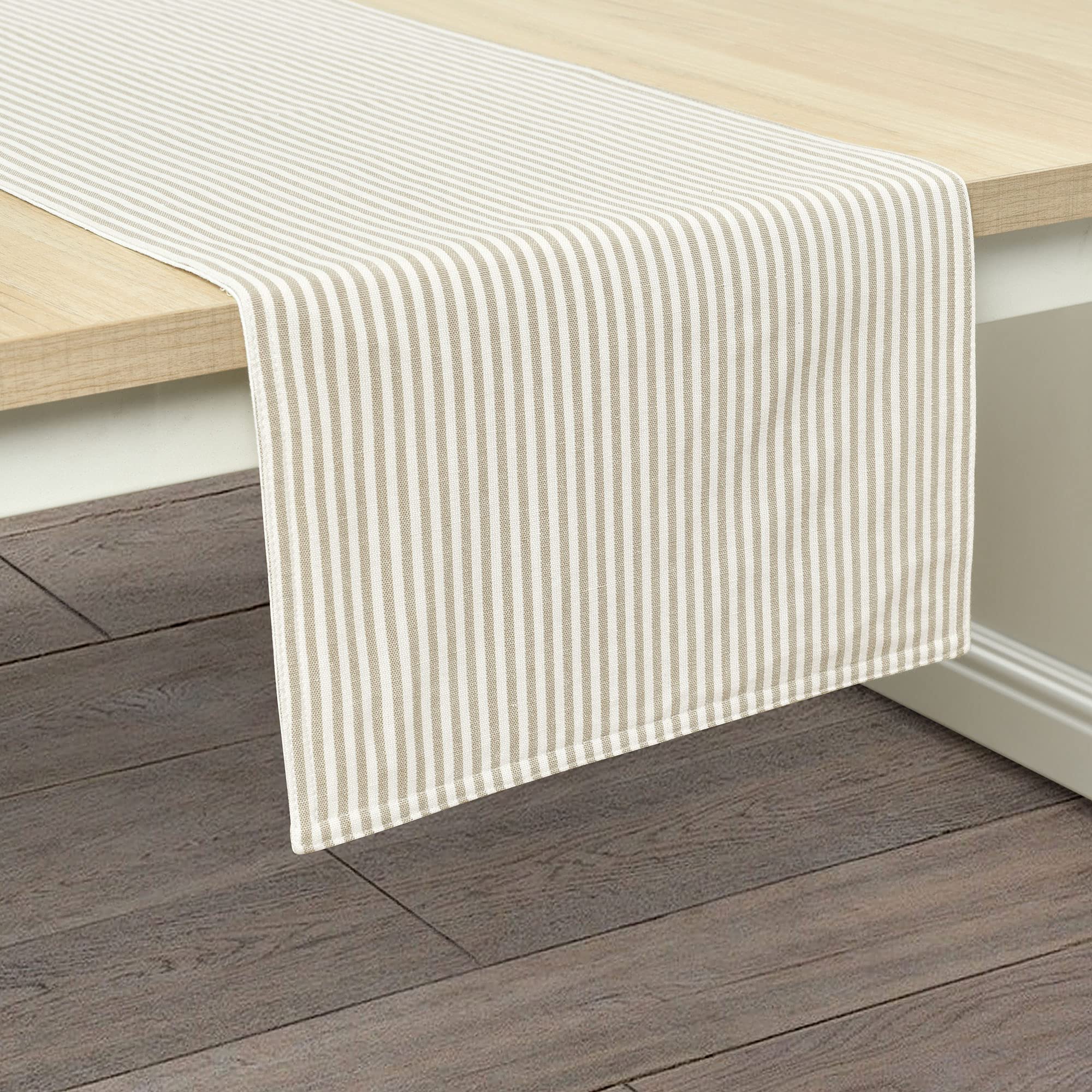 Farmhouse Stripe Table Runner 13x72 - Neutral Yarn Dyed for Dining Decor