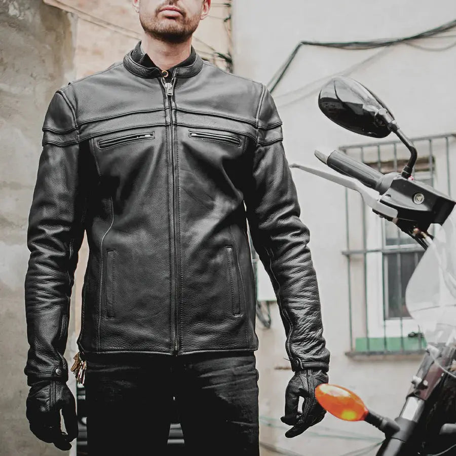 Open Road Men's Maverick Genuine Leather Motorcycle Jacket - Biker Riding Gear for Harley Davidson & Cruiser Motorcycles - Perfect for Commuting & Road Trips