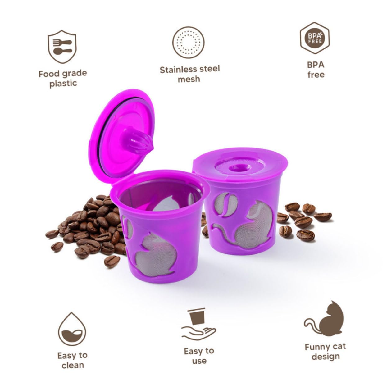 2 Pack Reusable Coffee Filters - Compact Stainless Steel Strainer Cups for Pour Over, Cold Brew & French Press - Eco-Friendly & Easy Clean