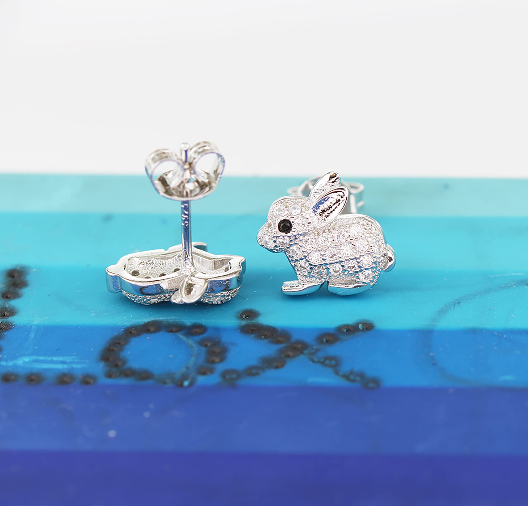 925 Sterling Silver Bunny Rabbit Stud Earrings for Women & Girls - Cute Cubic Zirconia Shiny Ear Jewelry - Perfect for Easter Gifts, Birthday Presents & Everyday Wear (F1836)