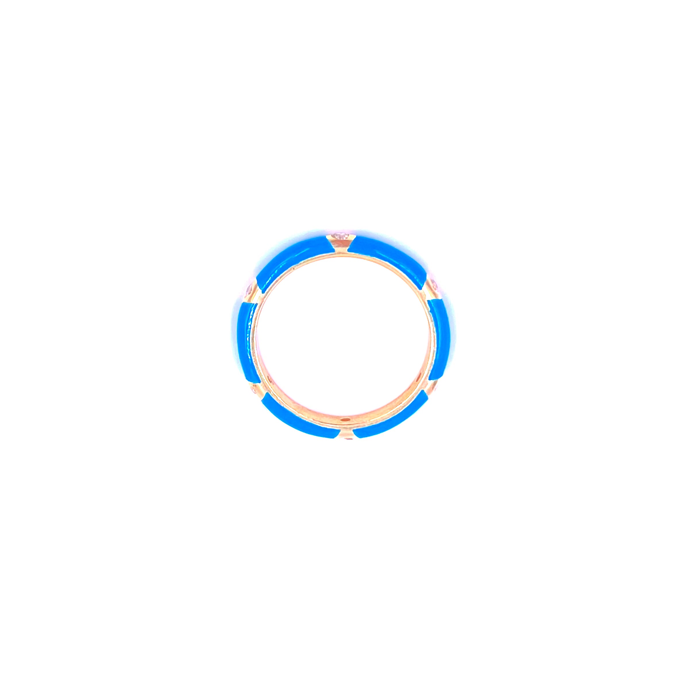 Sterling Silver Gold Plated Blue Enamel CZ Band Ring for Women - Elegant Stackable Jewelry for Everyday Wear, Gift Giving & Special Occasions